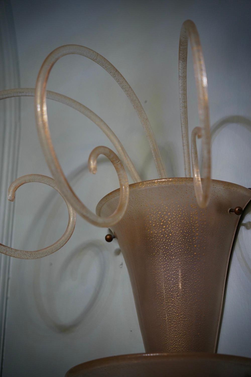 Murano Kunstglas und Messing Gold und Taubengrau Farbe Wandleuchte und Wandleuchter, 1990 (Ende des 20. Jahrhunderts) im Angebot