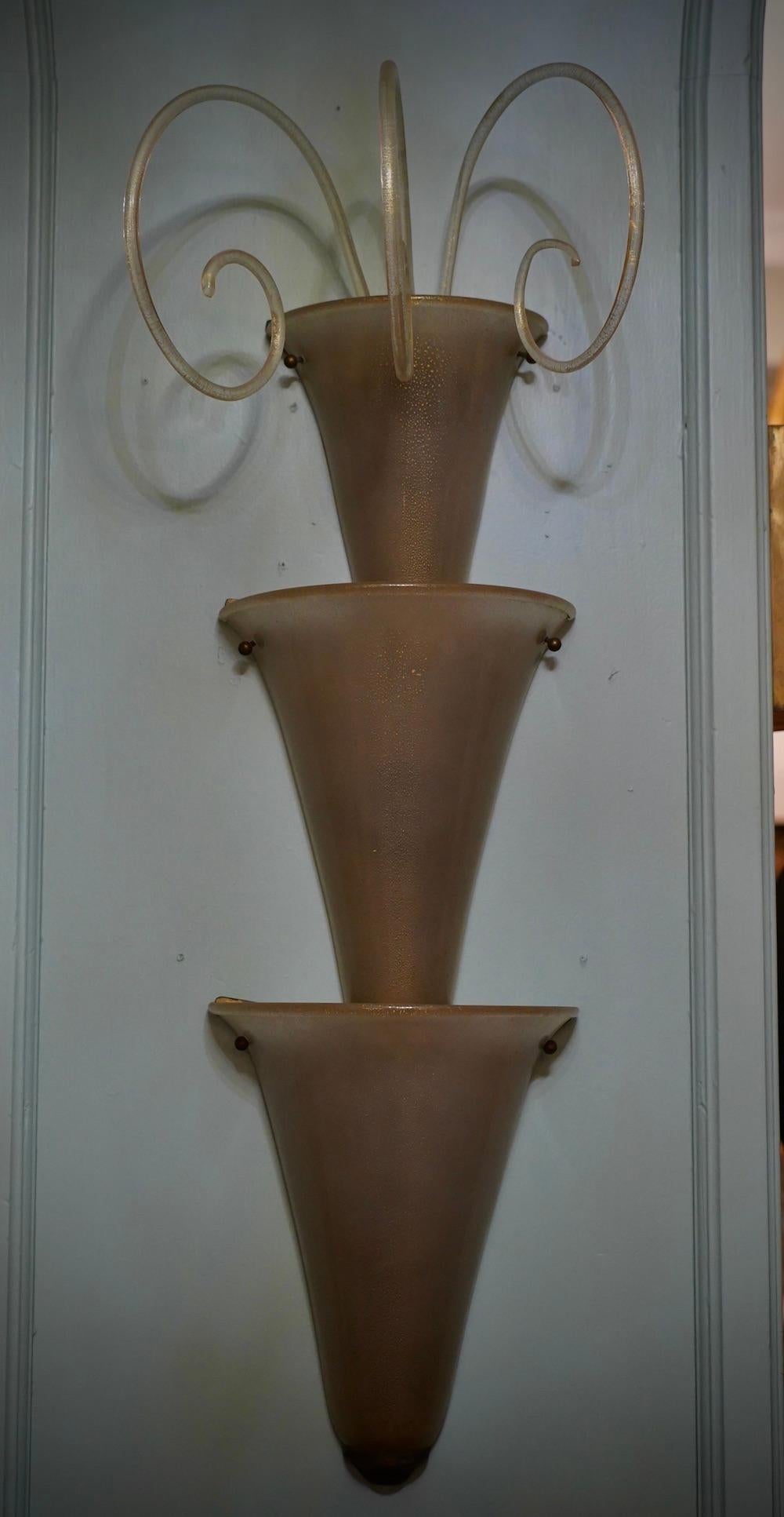 Murano Kunstglas und Messing Gold und Taubengrau Farbe Wandleuchte und Wandleuchter, 1990 im Angebot 2