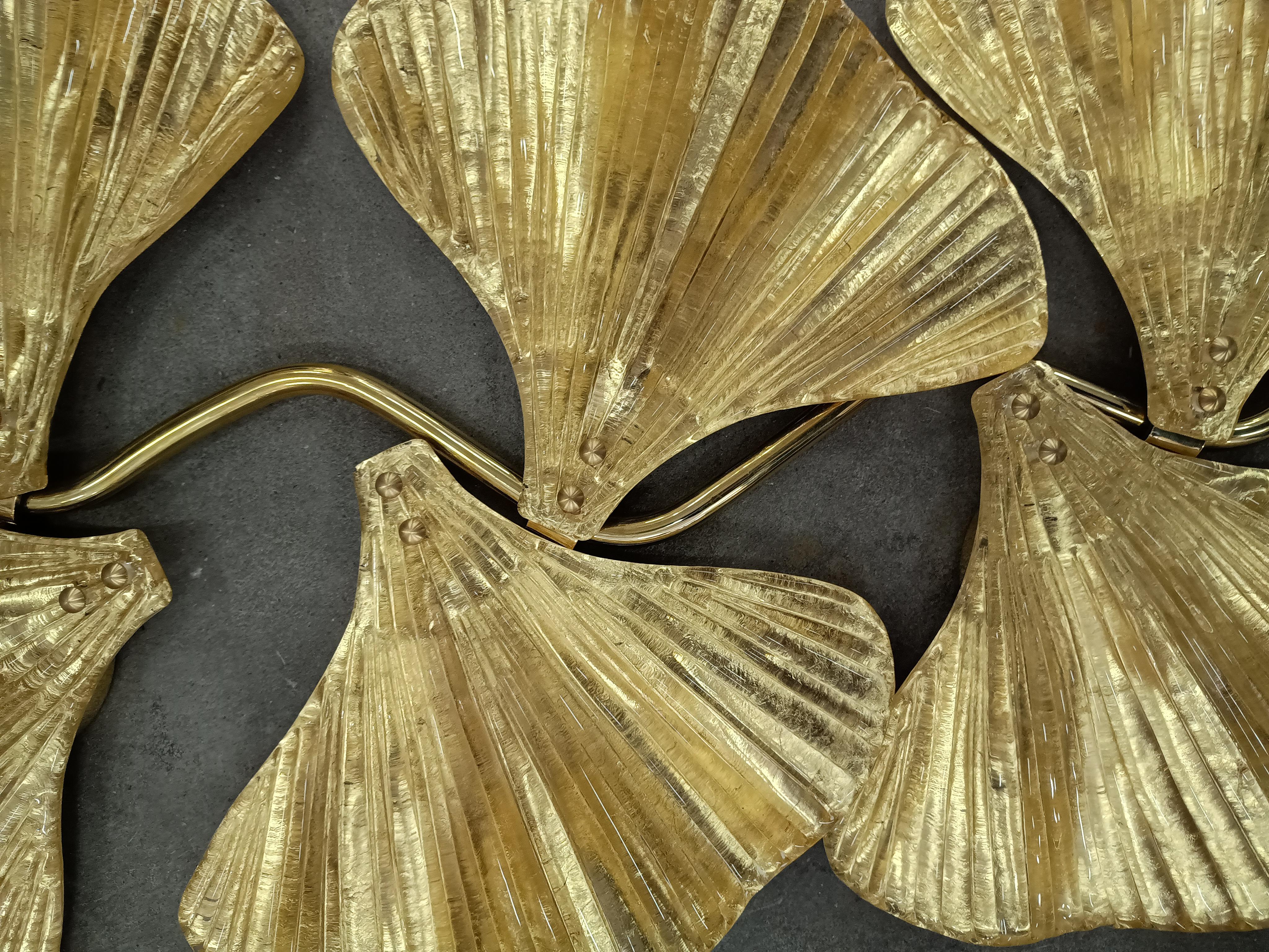 Wandleuchte aus Murano-Kunstglas und Messing in Goldfarbe, 1990 im Angebot 1
