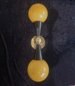 Murano Art Glass and Brass Golden Yellow and Black MidCentury Wall Light, 2020
