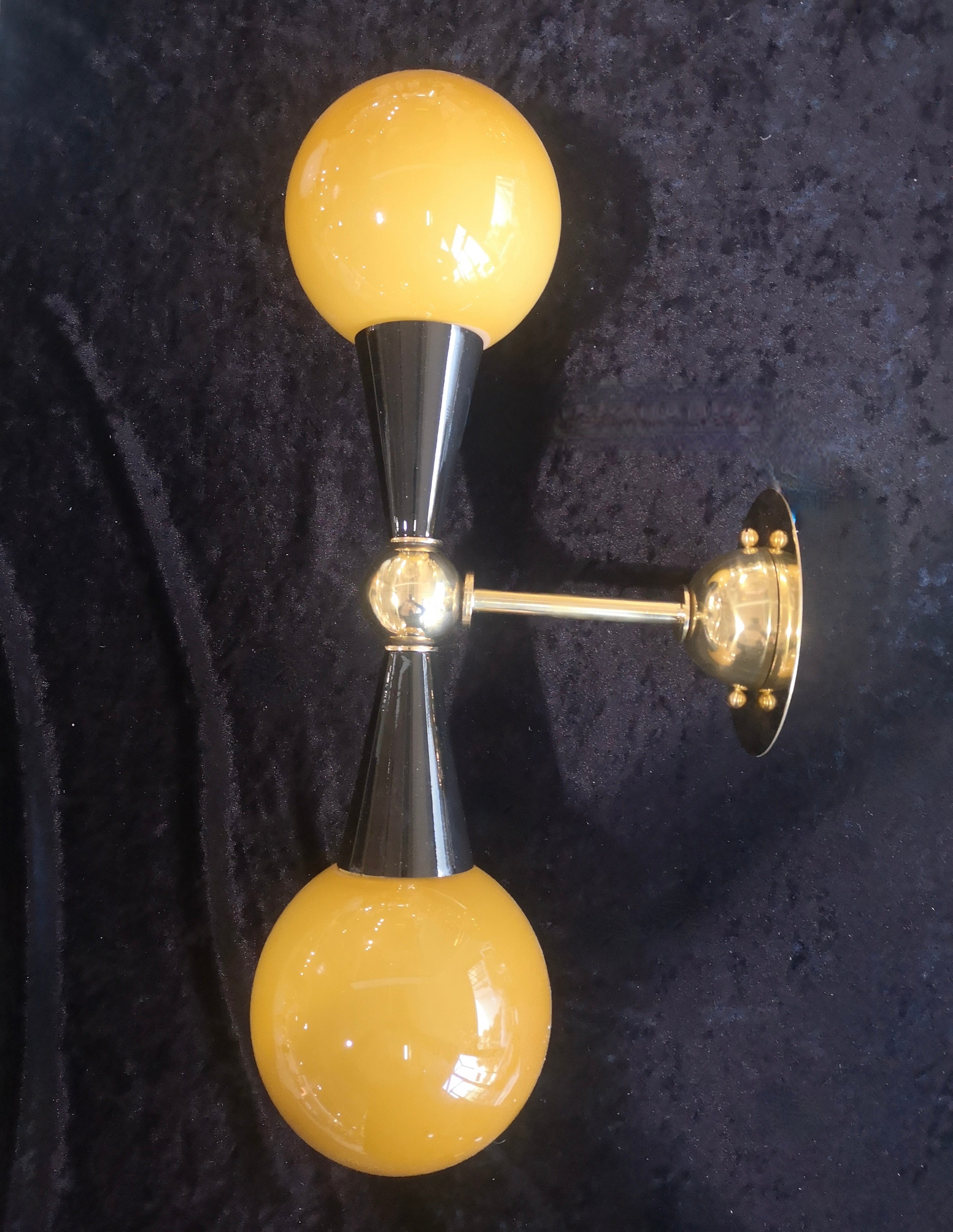 Mid-Century Modern Murano Art Glass and Brass Golden Yellow and Black MidCentury Wall Light, 2000 For Sale