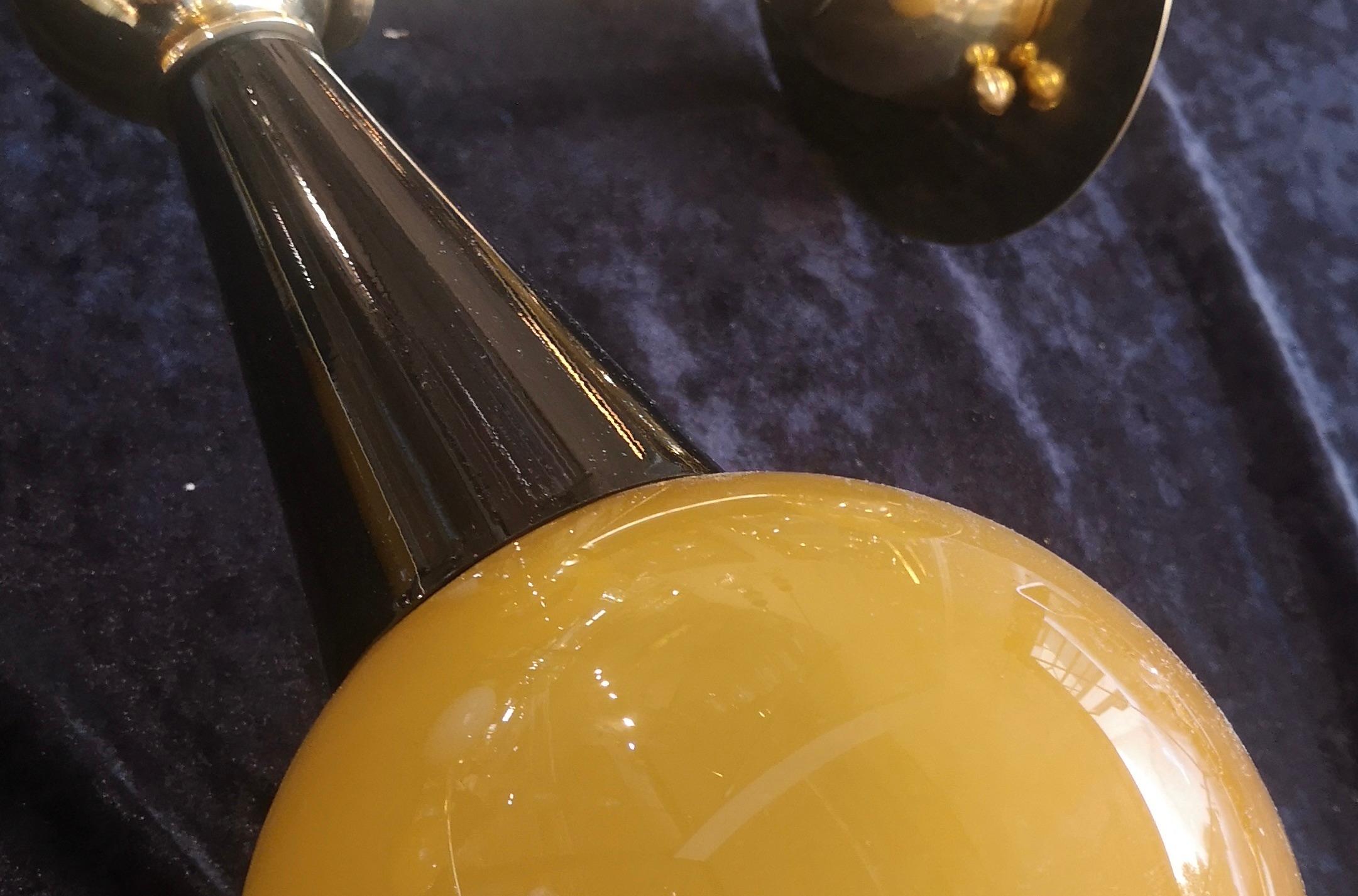 Murano Art Glass and Brass Golden Yellow and Black MidCentury Wall Light, 2020 For Sale 1