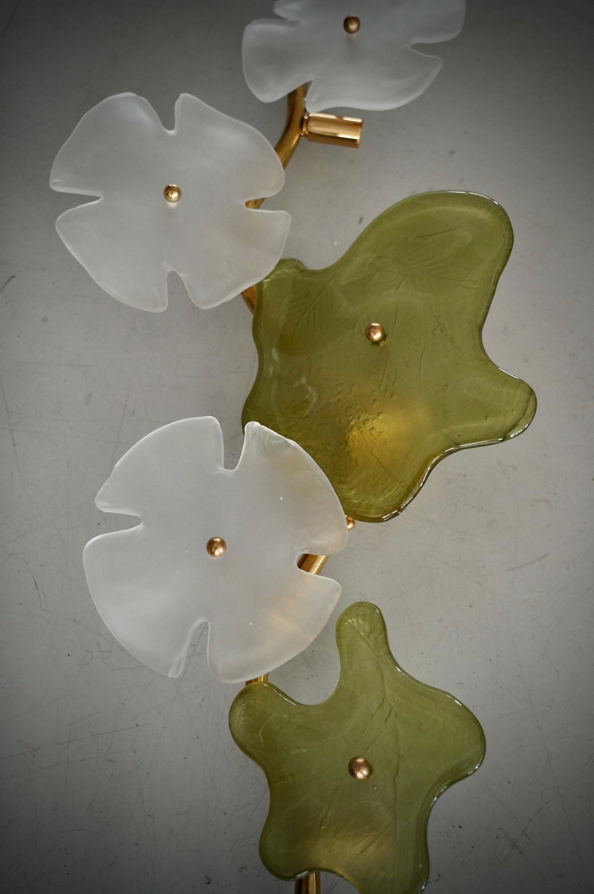 Italian Murano Art Glass and Brass Green and Ice White Wall Light and Sconces, 2000 For Sale