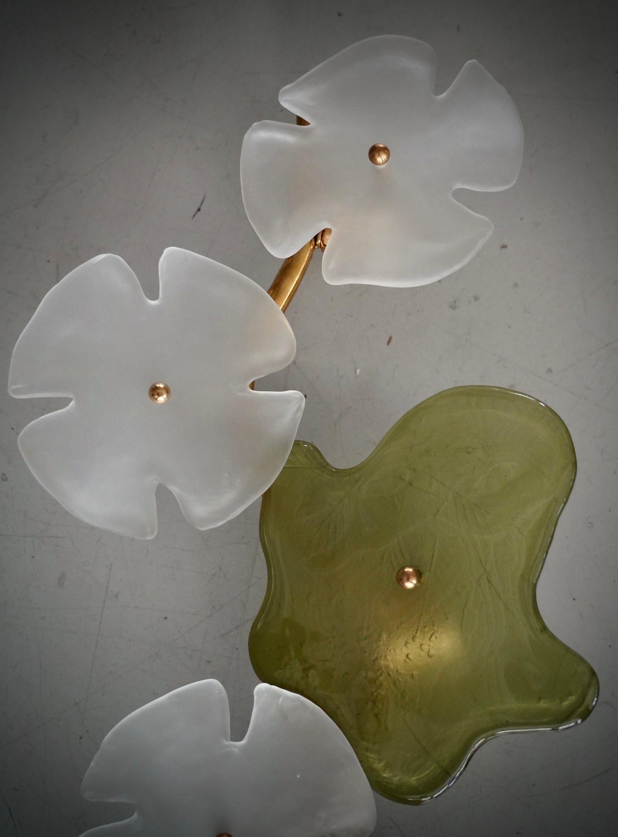 Contemporary Murano Art Glass and Brass Green and Ice White Wall Light and Sconces, 2000 For Sale