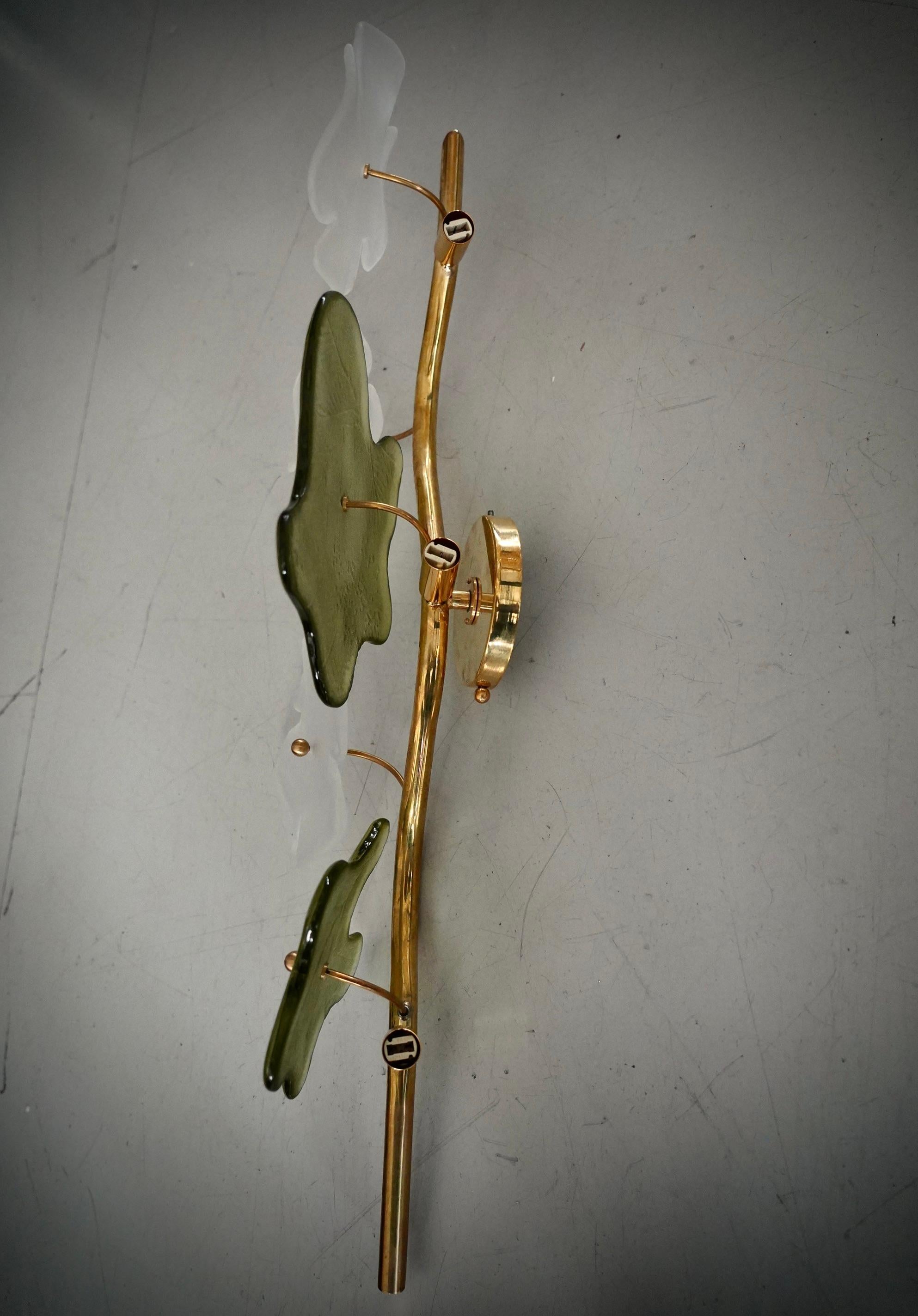 Murano Art Glass and Brass Green and Ice White Wall Light and Sconces, 2000 For Sale 2