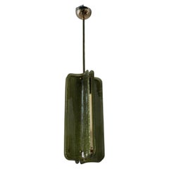 Murano Art Glass and Brass Green Color Art Deco Chandelier and Pendants, 2020