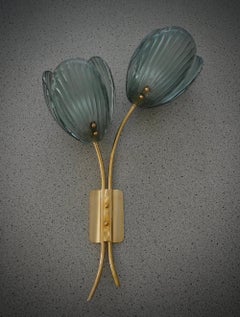 Grüne Wandleuchte und Wandleuchten aus Murano-Kunstglas und Messing, 2020