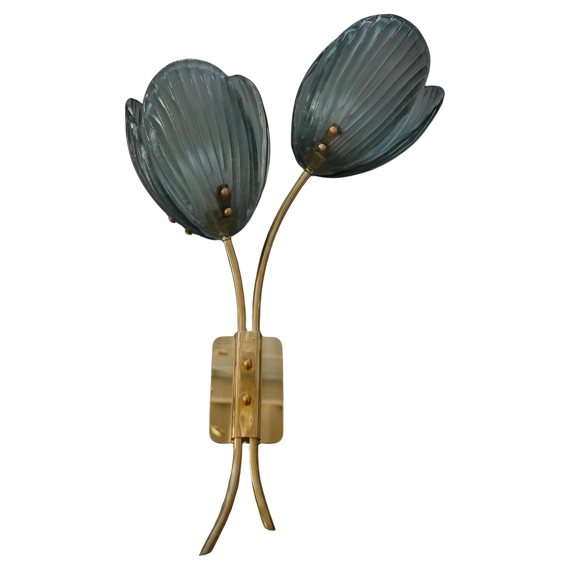 Aplique y Lámpara de Pared de Murano y Latón Color Verde, 2020