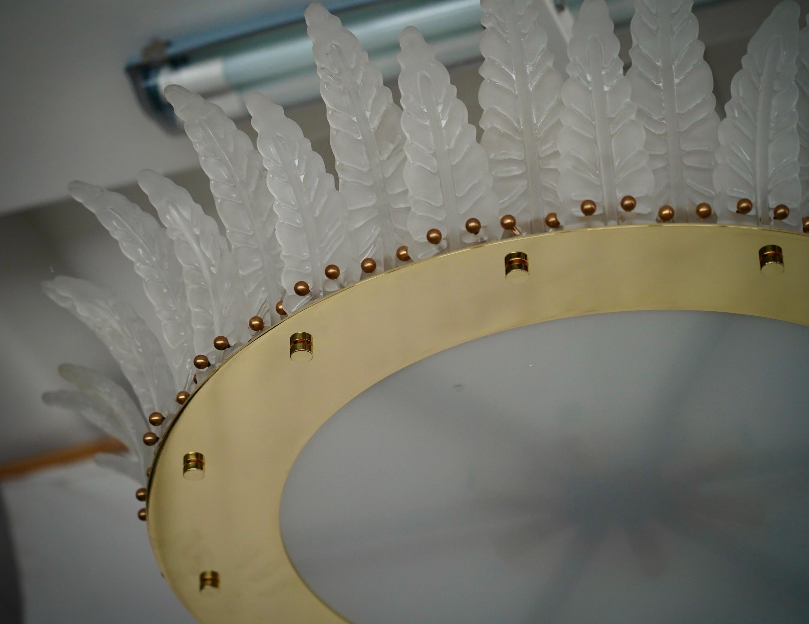Murano Art Glass and Brass Ice White Color Chandelier and Pendant, 2000 In Good Condition For Sale In Rome, IT