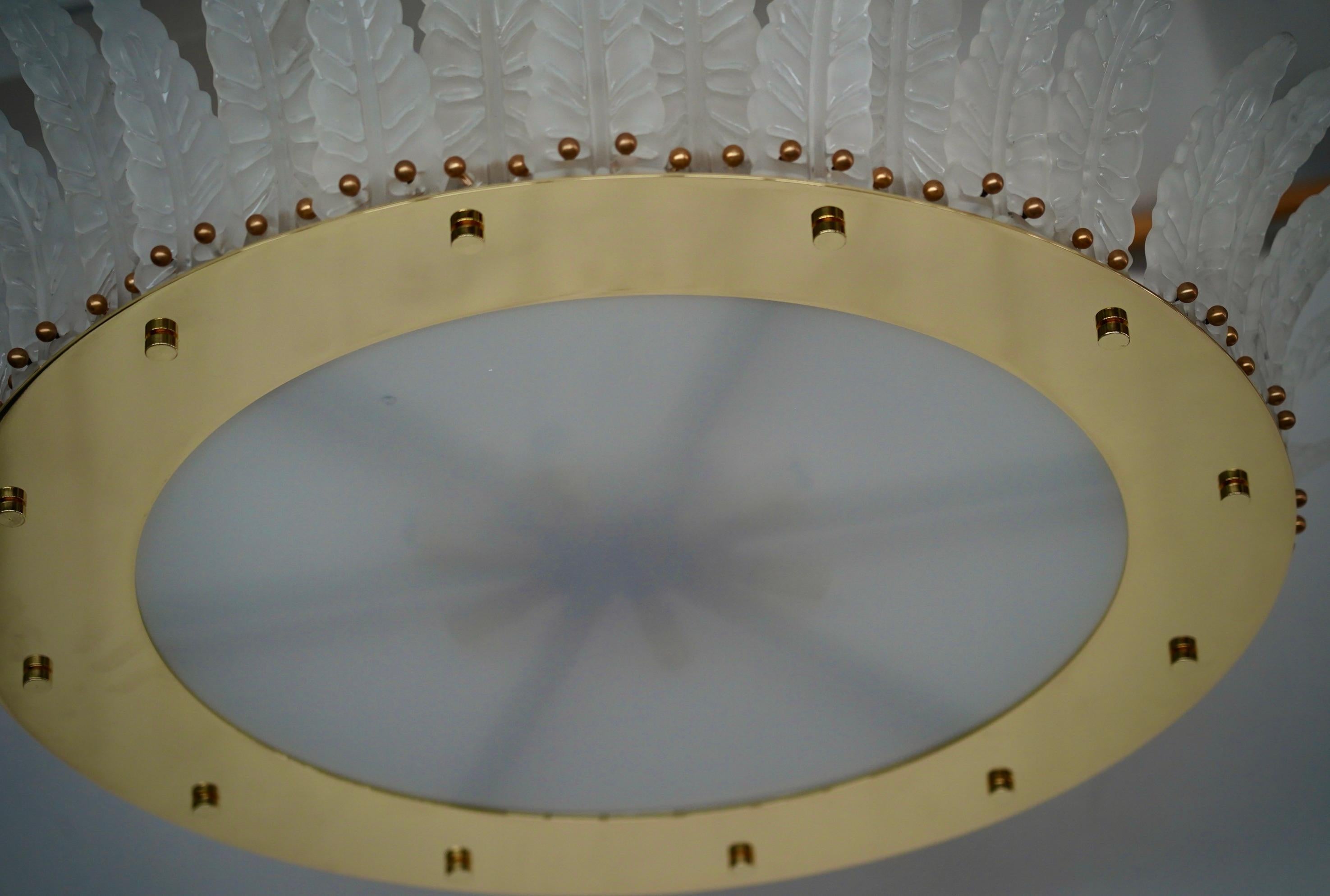 Contemporary Murano Art Glass and Brass Ice White Color Chandelier and Pendant, 2000 For Sale