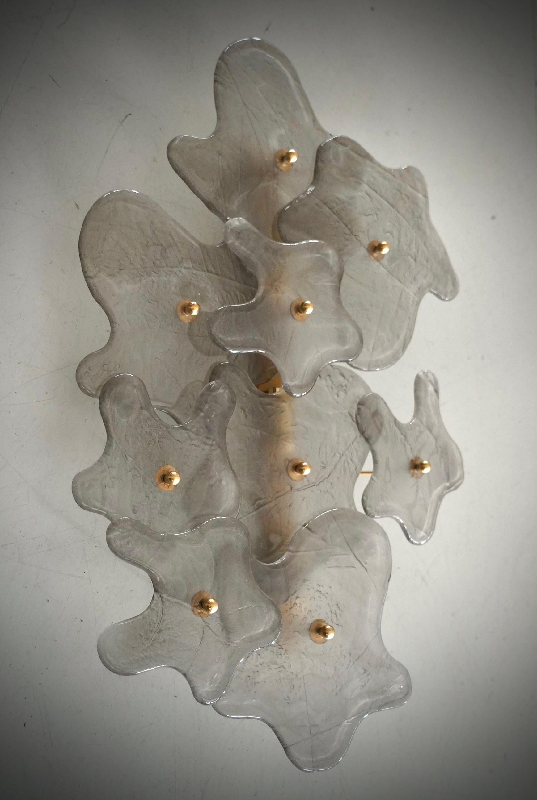 Aplique y Lámpara de Pared de Murano y Latón Color Blanco Hielo, 2000 Moderno de mediados de siglo en venta
