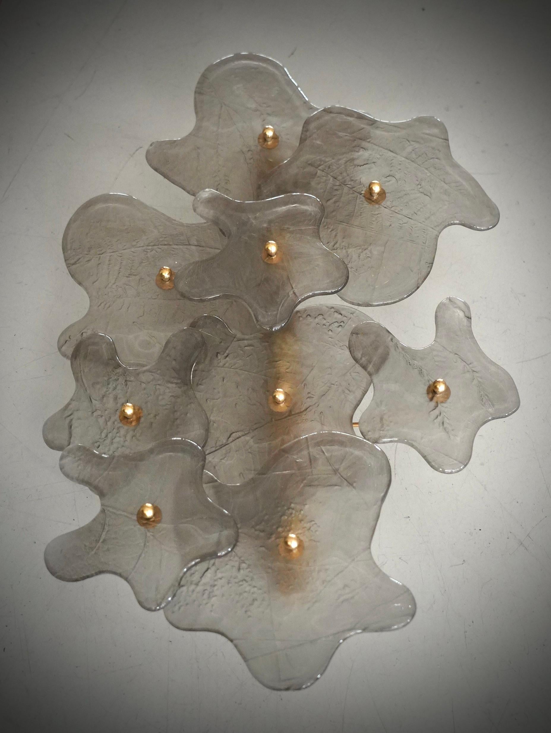 Aplique y Lámpara de Pared de Murano y Latón Color Blanco Hielo, 2000 Italiano en venta