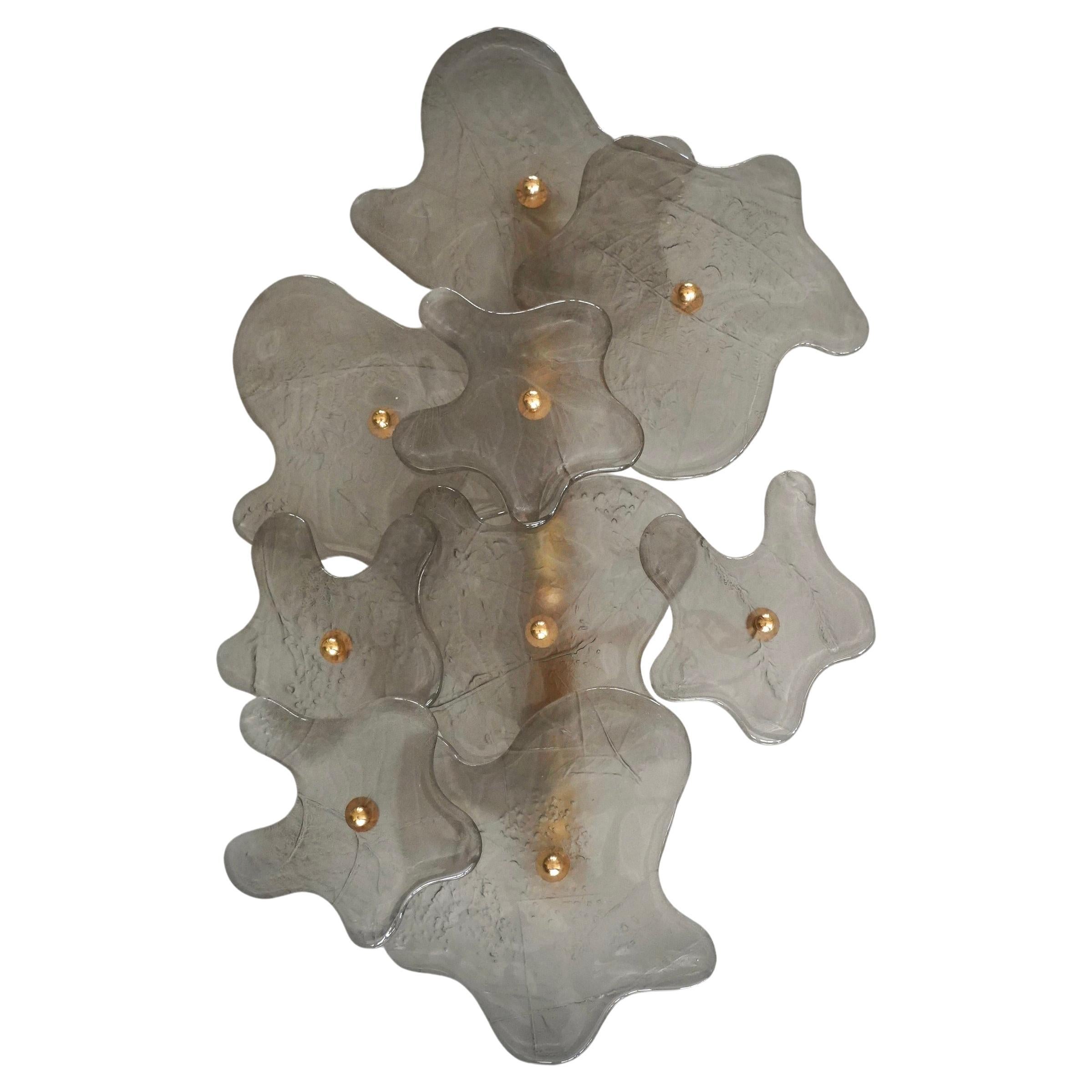 Murano Art Glass and Brass Ice White Color Wall Light and Sconces, 2000