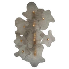 Murano Art Glass and Brass Ice White Color Wall Light and Sconces, 2000