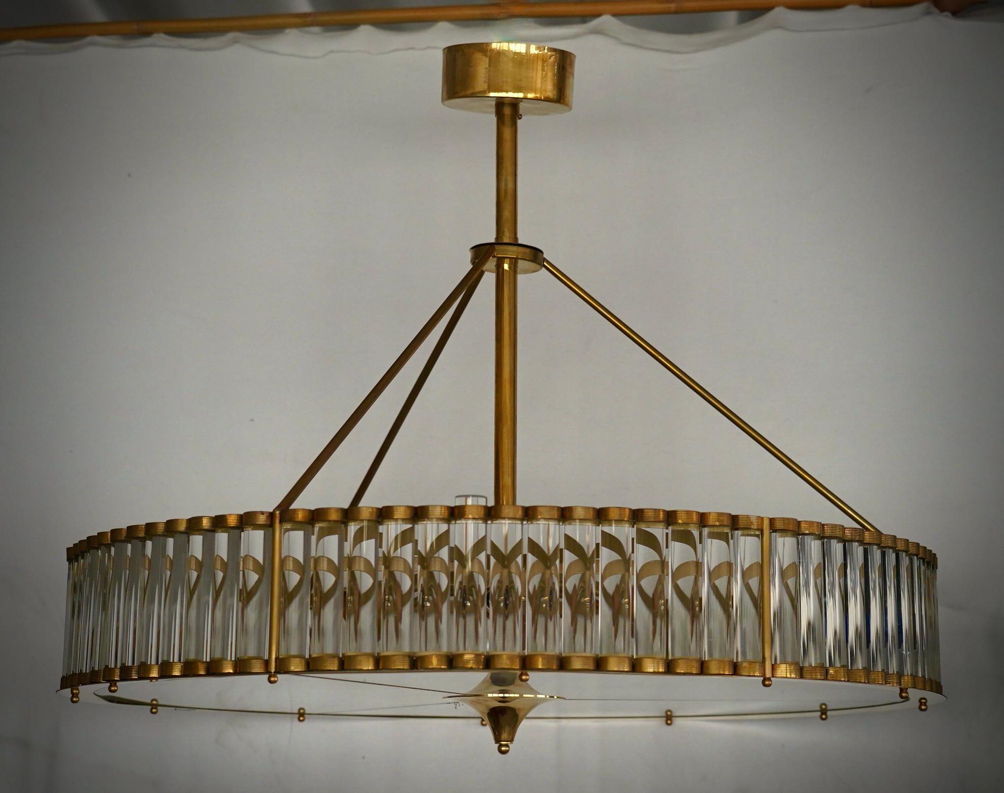 Italienischer Mid-Century-Kronleuchter und Hängeleuchter aus Murano-Kunstglas und Messing, 2000 (Moderne der Mitte des Jahrhunderts) im Angebot