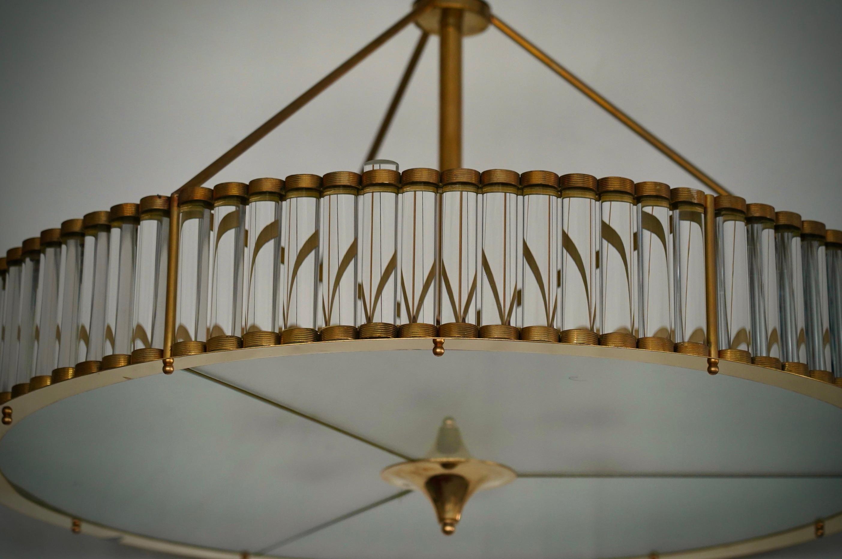 Italienischer Mid-Century-Kronleuchter und Hängeleuchter aus Murano-Kunstglas und Messing, 2000 im Angebot 1