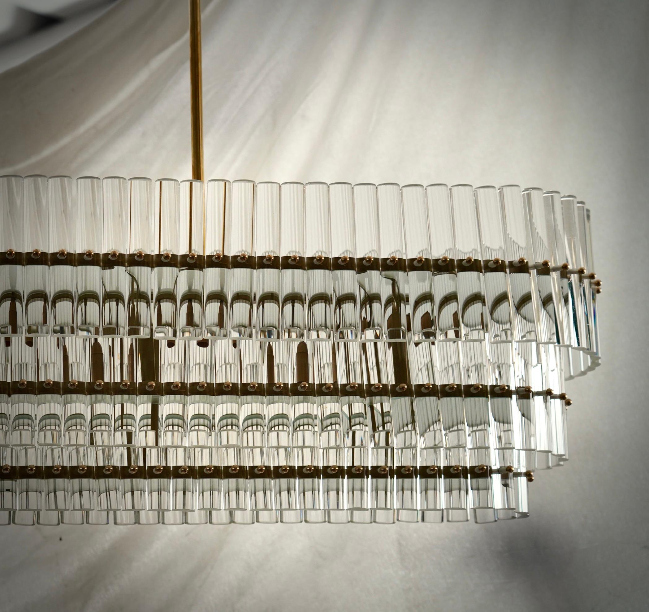 Contemporary Murano Art Glass and Brass Italian Mid-Century Chandelier and Pendant, 2020 For Sale