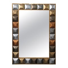 Murano Art Glass and Brass Italian Mid-Century Console / Wall Mirror, 2000