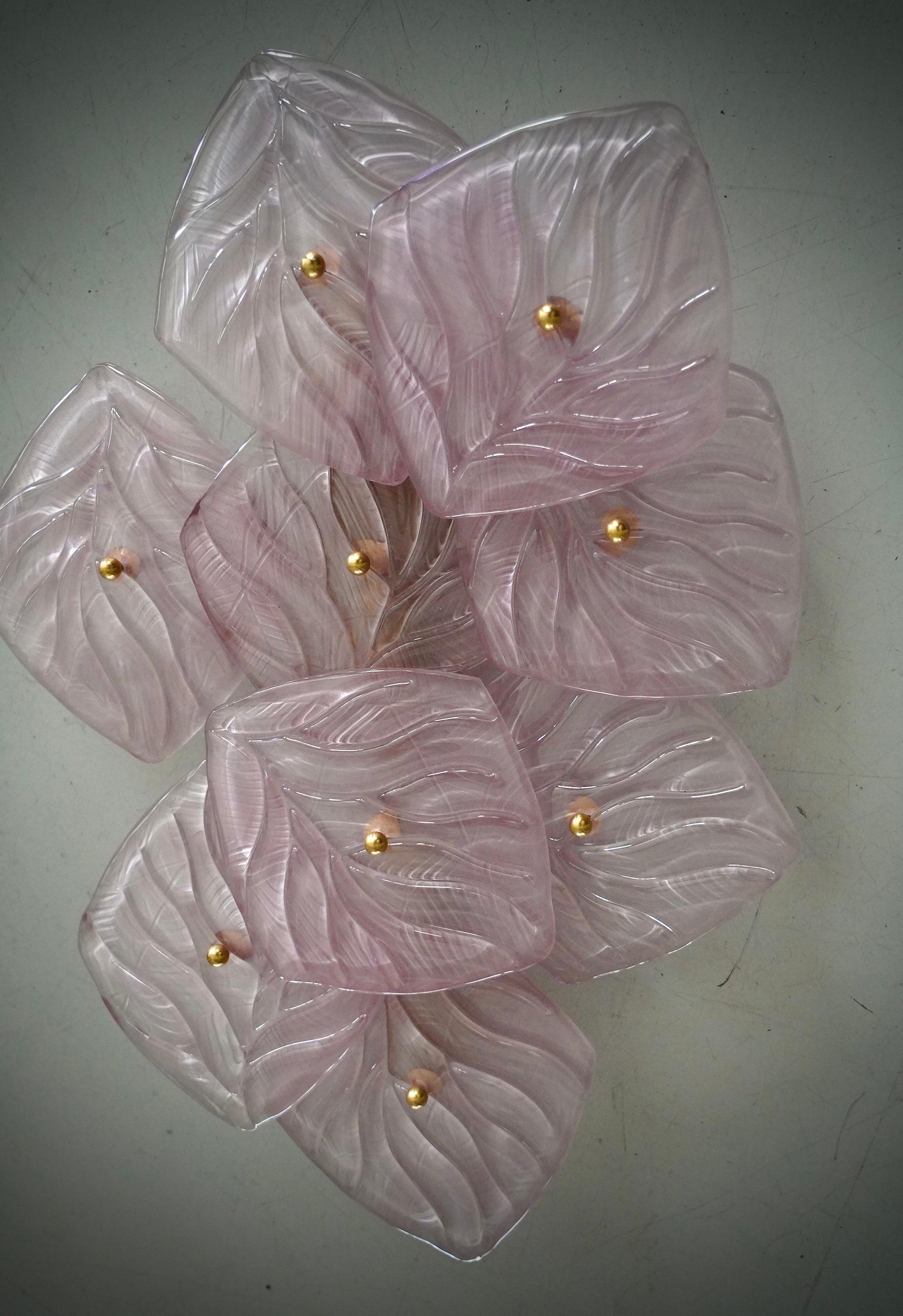 Mid-Century Modern Murano Art Glass and Brass Light Pink Color Wall Light and Sconces, 2020 For Sale