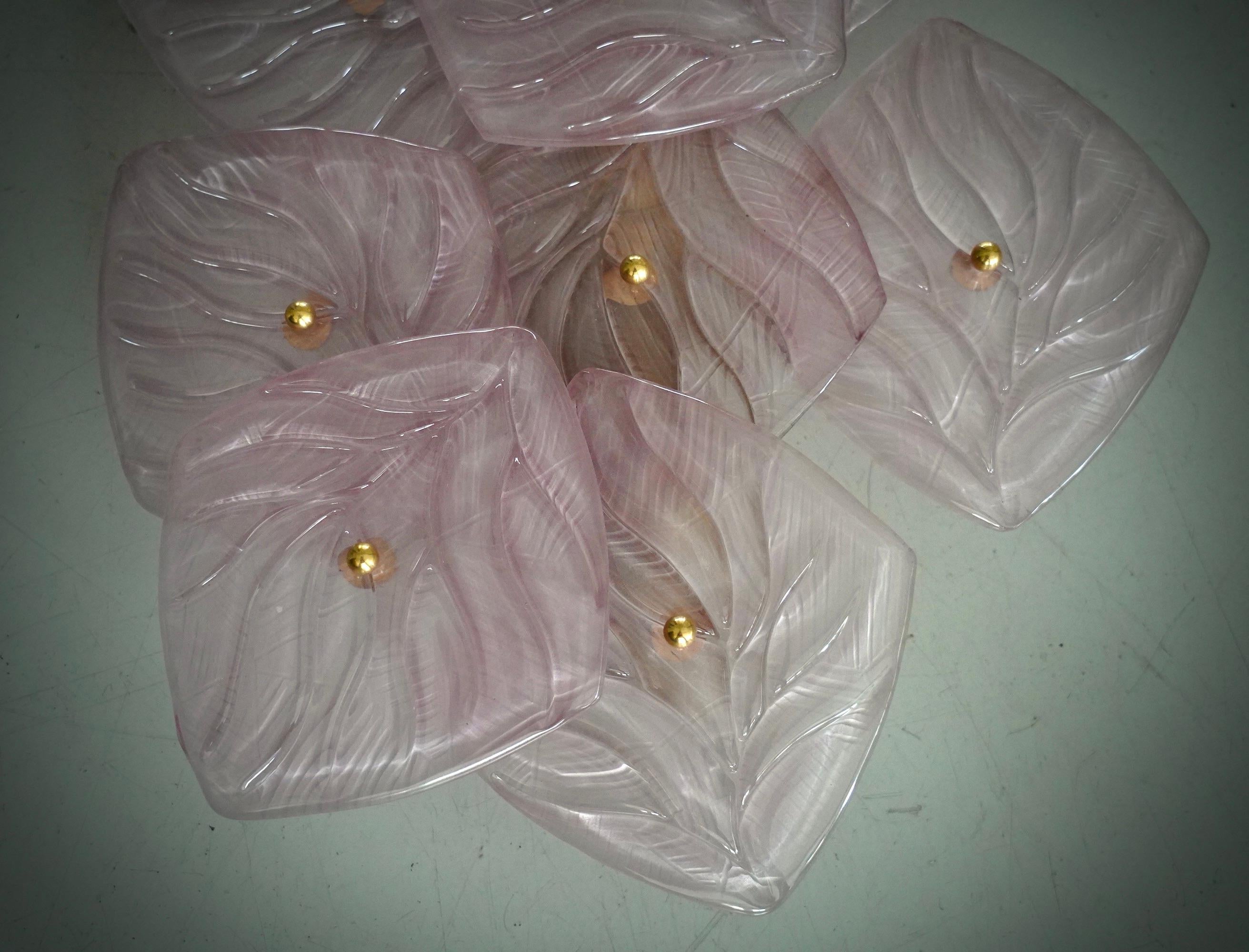 Italian Murano Art Glass and Brass Light Pink Color Wall Light and Sconces, 2020 For Sale