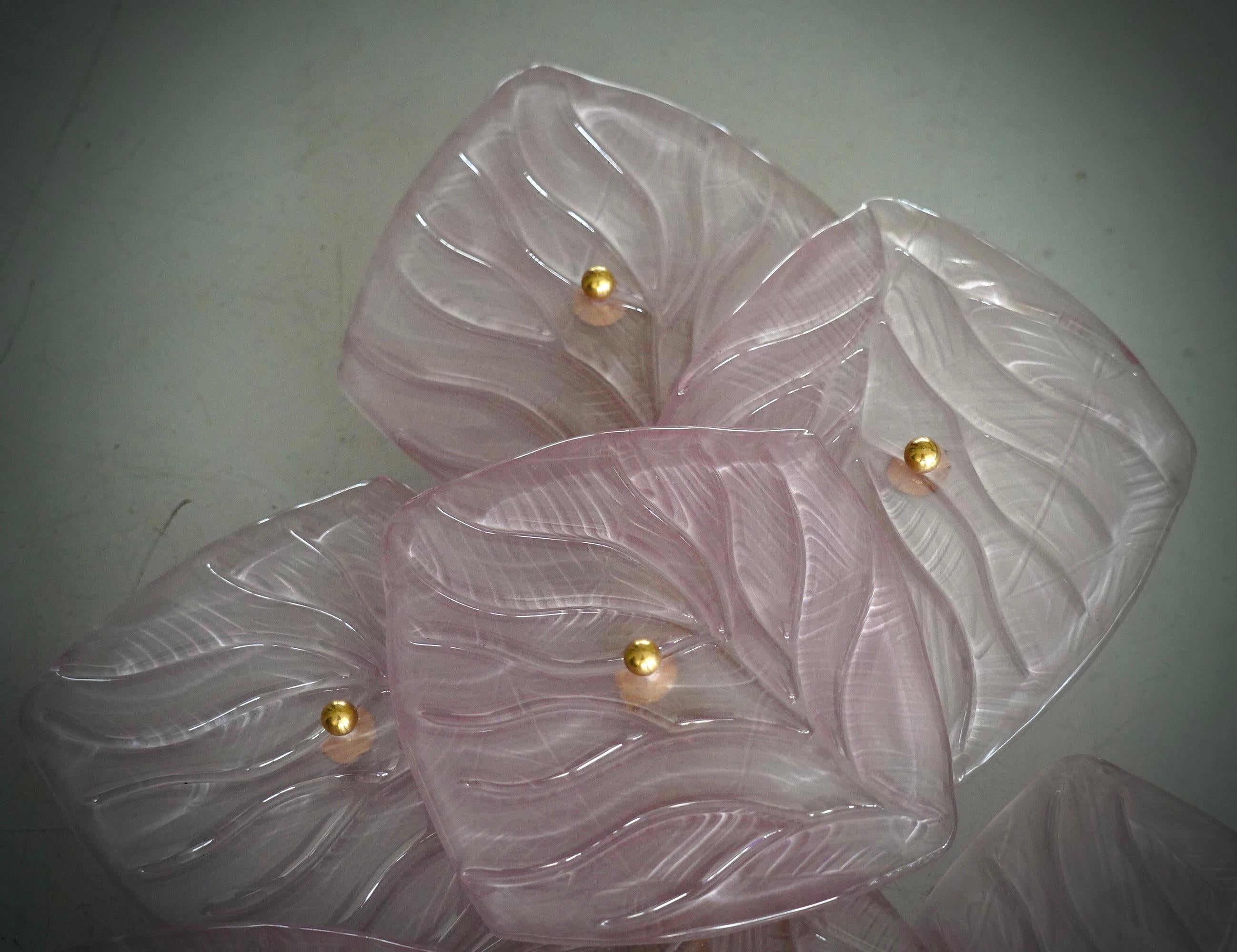 Contemporary Murano Art Glass and Brass Light Pink Color Wall Light and Sconces, 2020 For Sale