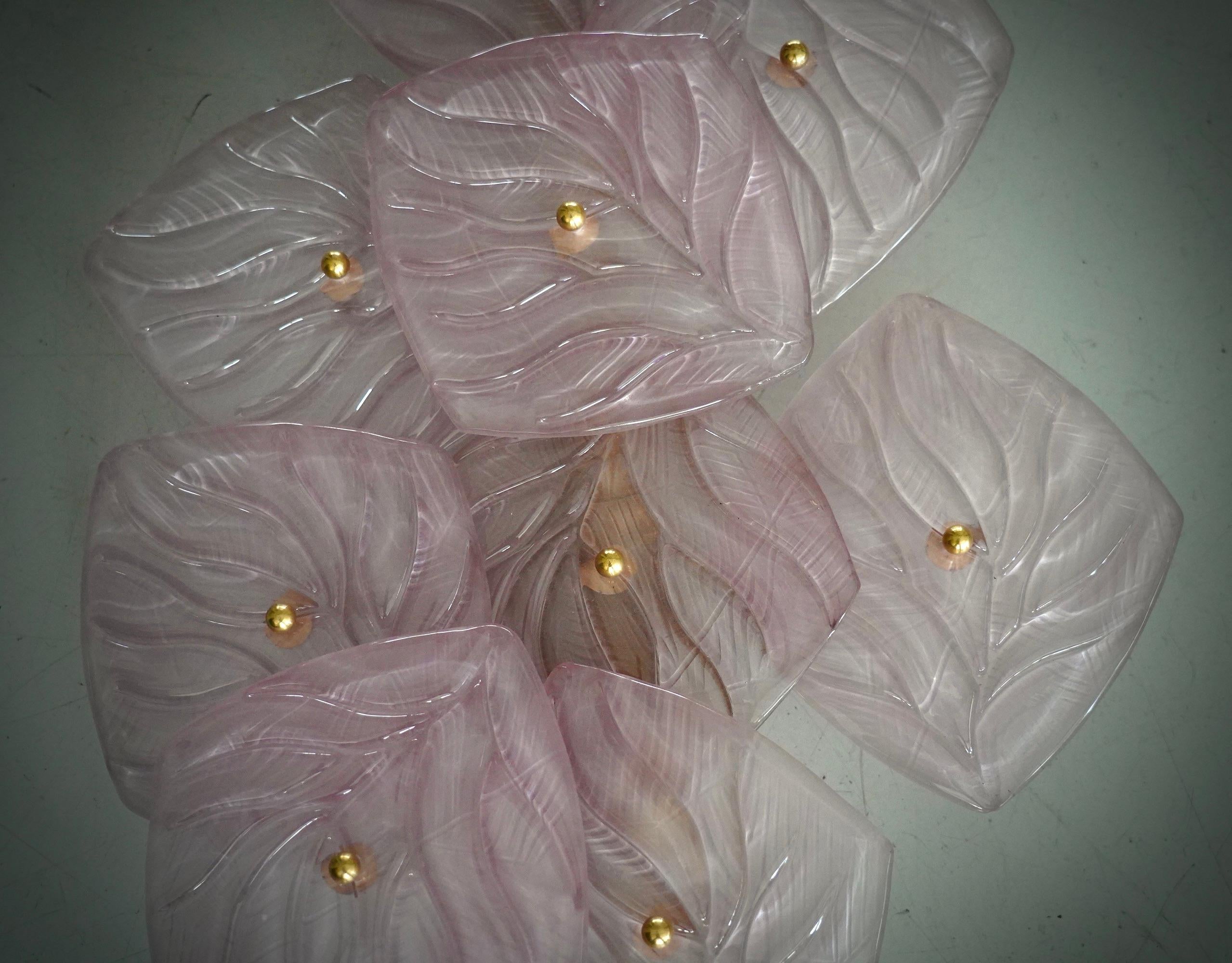Murano Art Glass and Brass Light Pink Color Wall Light and Sconces, 2020 For Sale 1