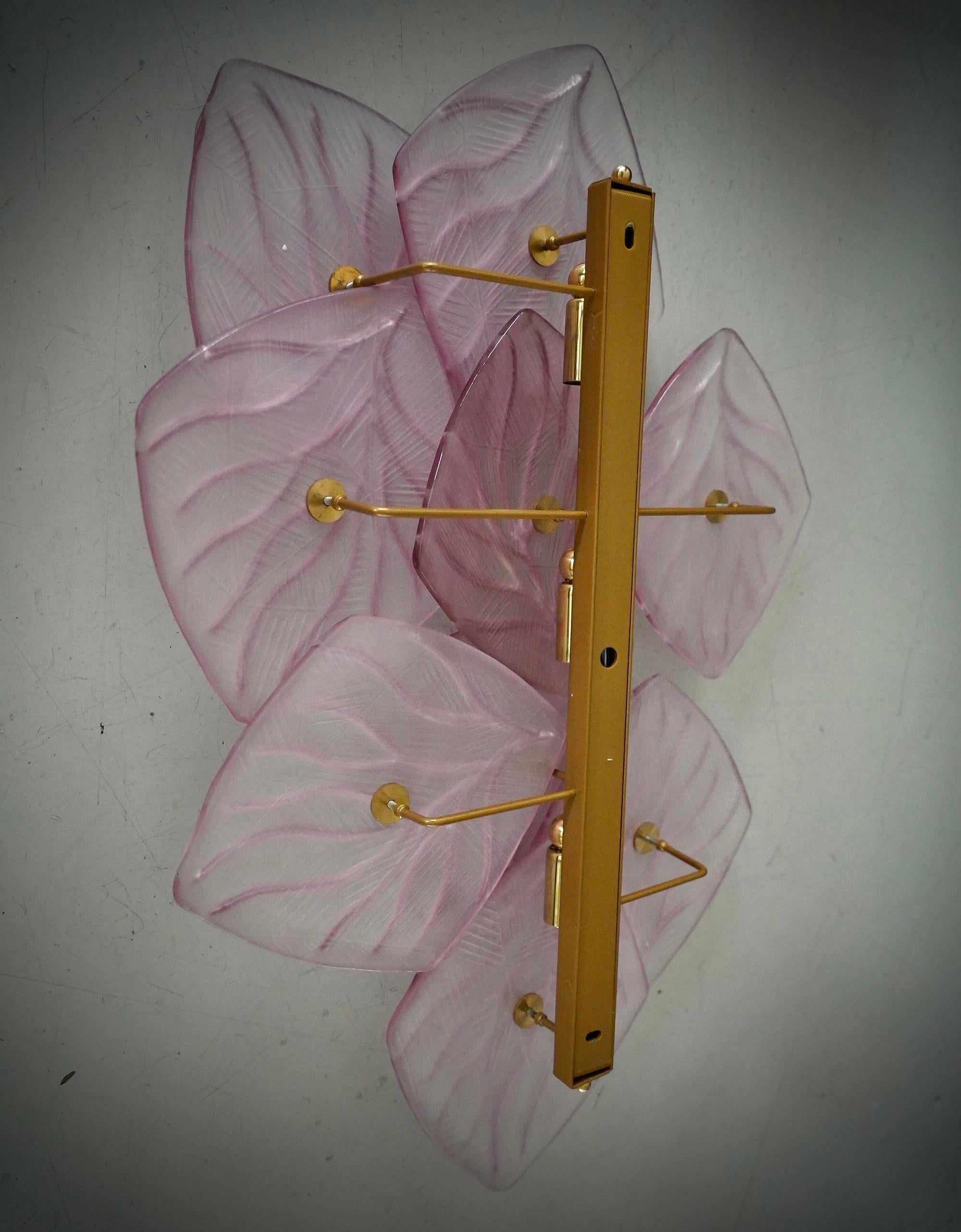 Murano Art Glass and Brass Light Pink Color Wall Light and Sconces, 2020 For Sale 2
