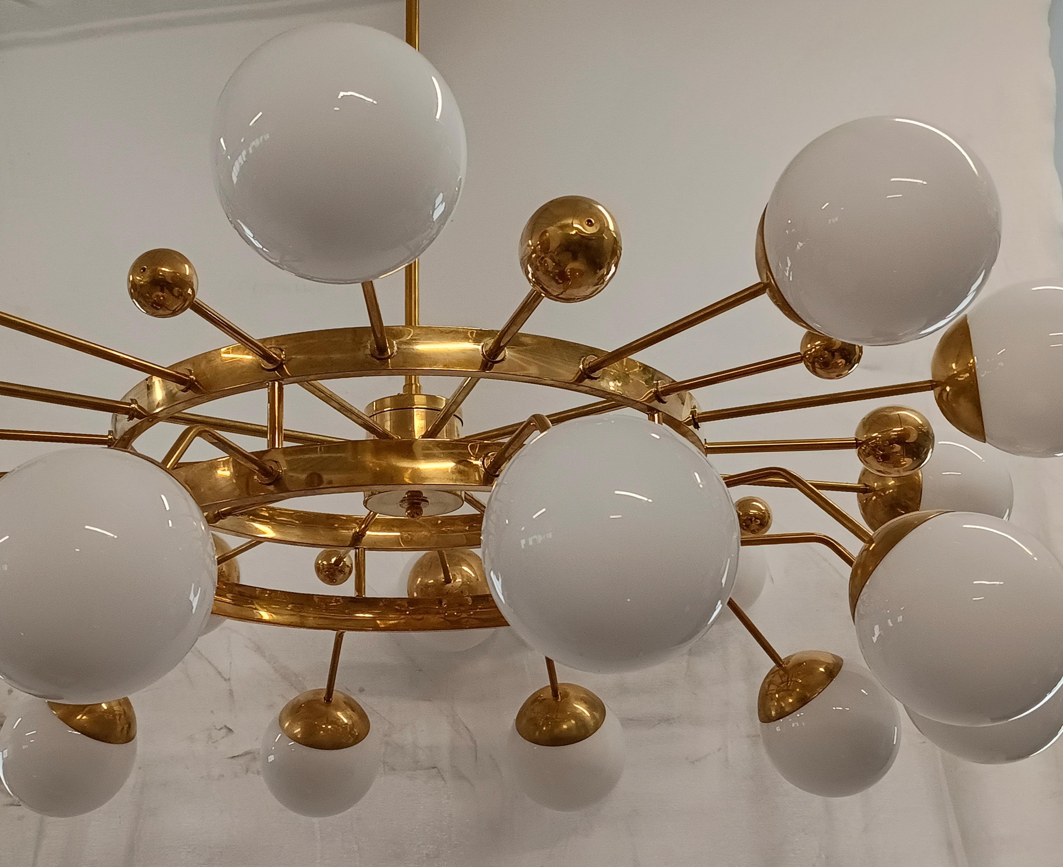 Contemporary Murano Art Glass and Brass Midcentury Chandelier, 2000 For Sale