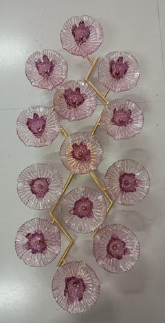 Murano Art Glass and Brass Midcentury Chandelier / Wall Light, 2000