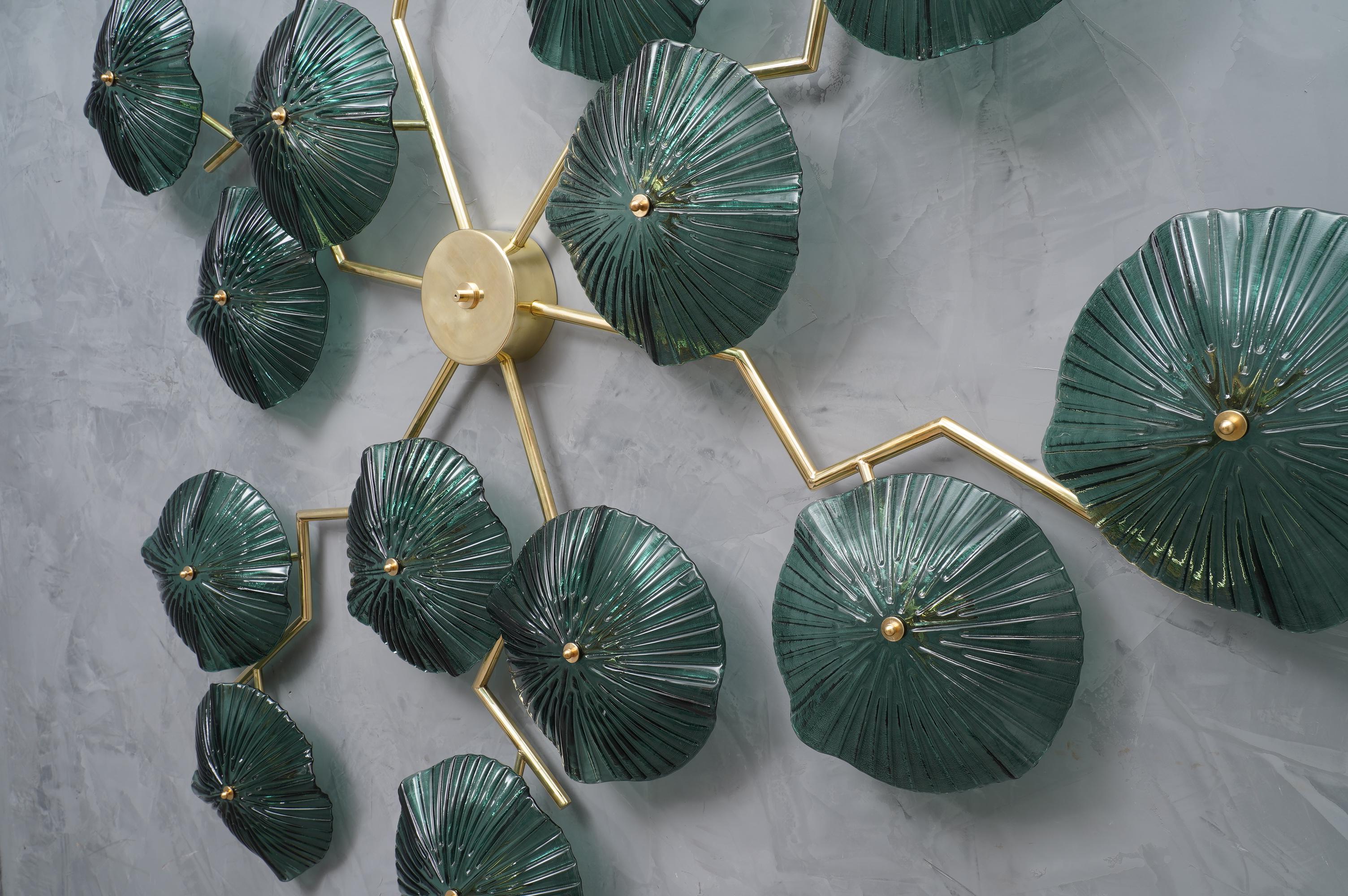  Murano Art Glass and Brass Midcentury Chandelier / Wall Light, 2000 In Good Condition For Sale In Rome, IT