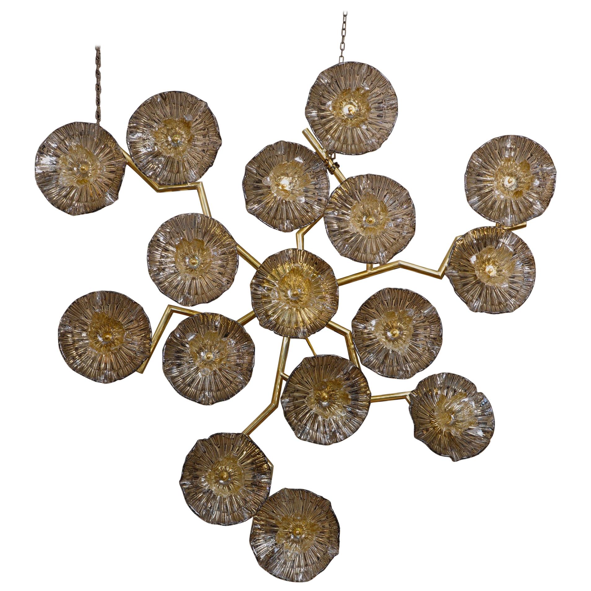 Murano Art Glass and Brass Midcentury Chandelier / Wall Light, 2010 For Sale