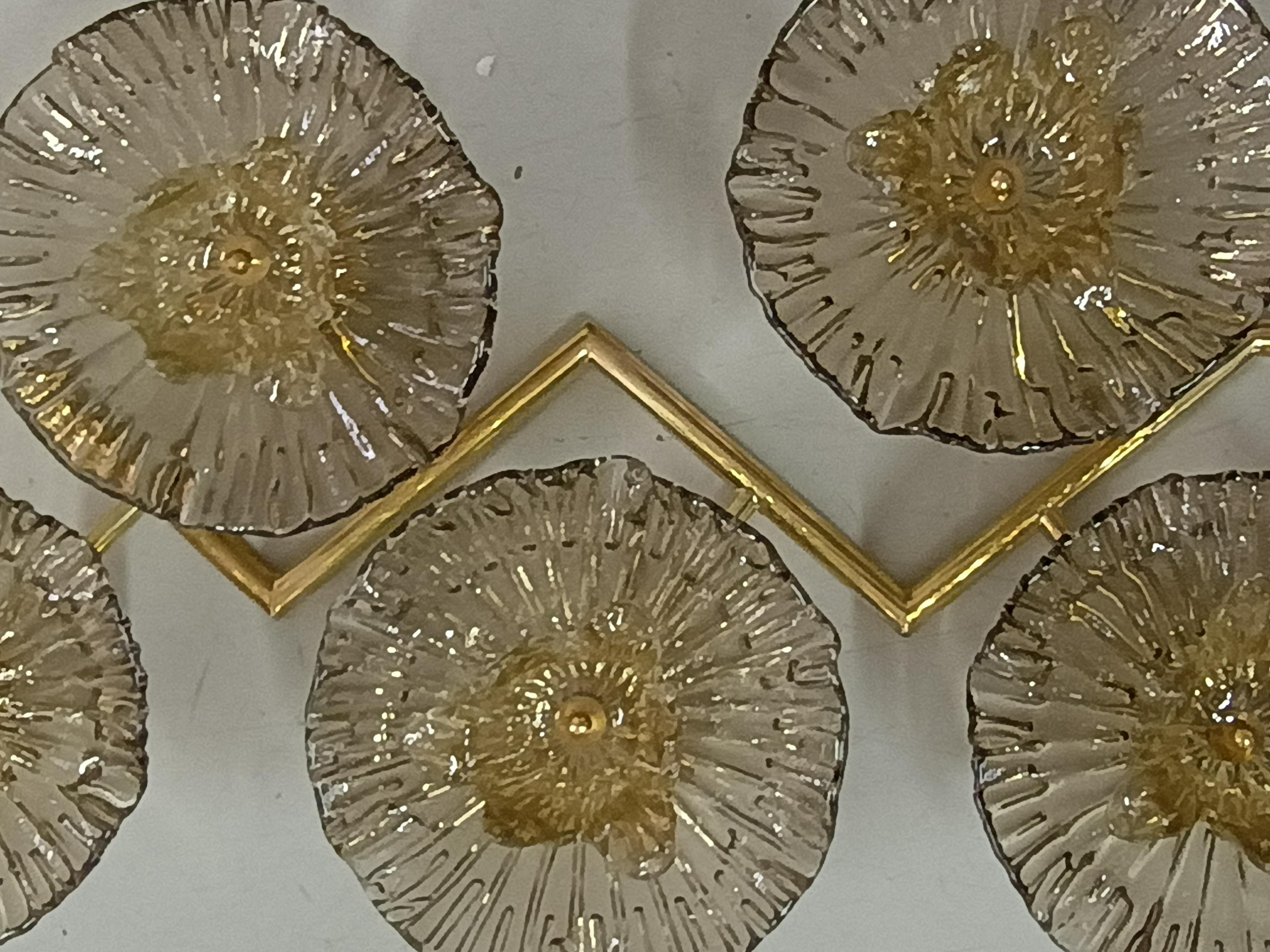 Mid-Century Modern Murano Art Glass and Brass Midcentury Wall Light Sconces, 2000 For Sale