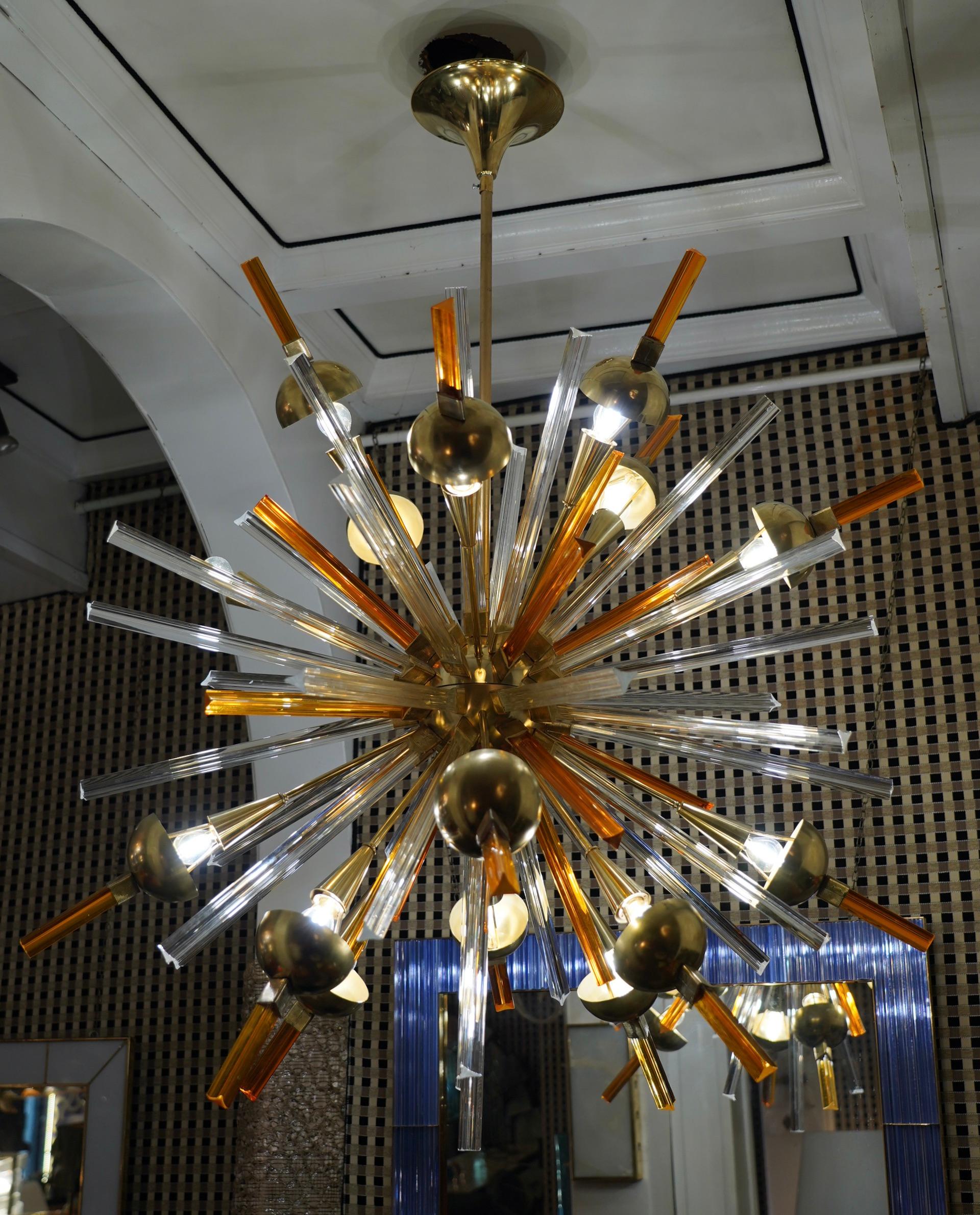 Something really incredible this Murano chandelier. Amazing design from the 1970s, due to its very particular shape of these long triangular rods. Very elegant, will furnish and decorate your whole room. The Murano furnaces create an indisputable