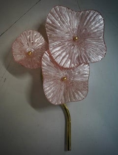 Murano Art Glass and Brass Pearly Pink Color Wall Light and Sconces, 1990