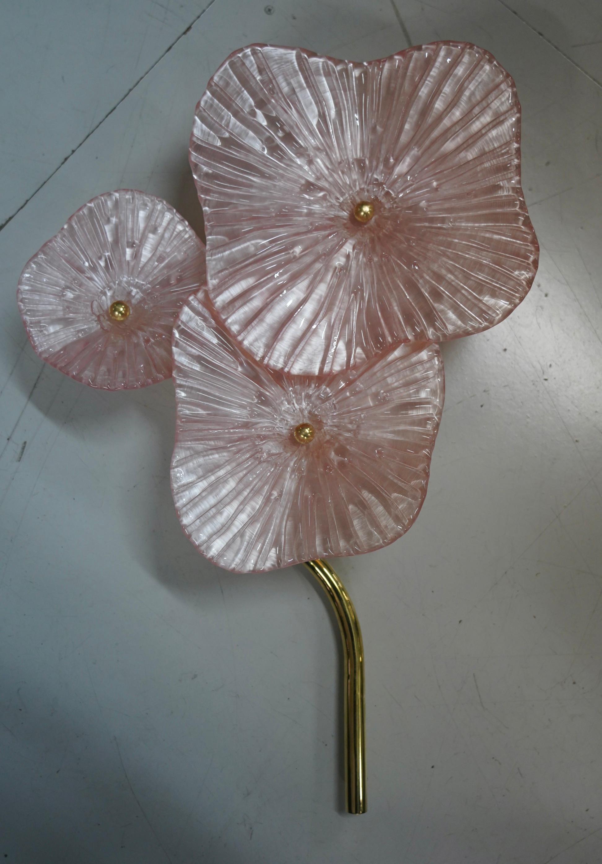Murano Art Glass and Brass Pearly Pink Wall Light and Sconces, 1990 For Sale 1