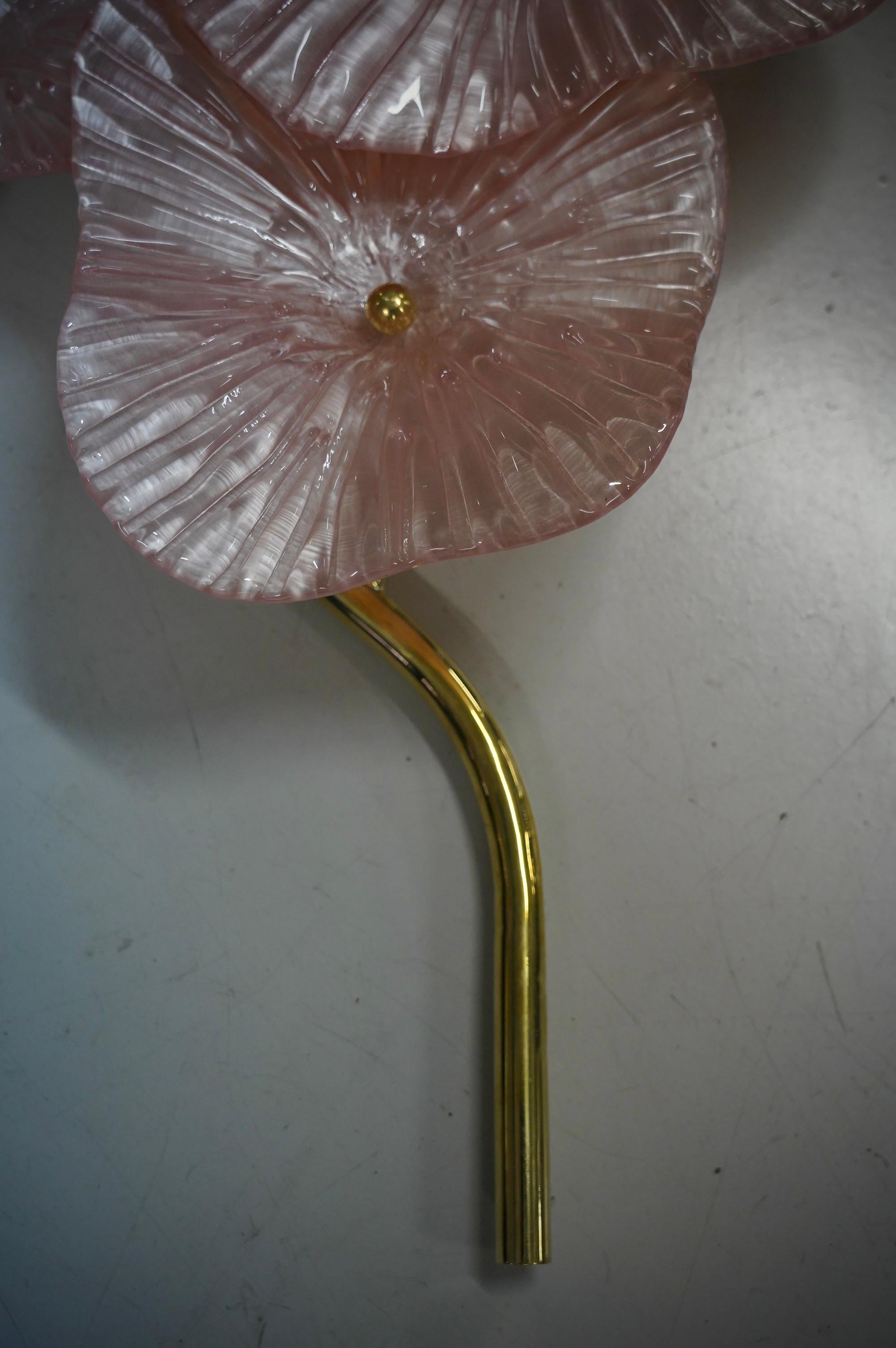 Murano Art Glass and Brass Pearly Pink Wall Light and Sconces, 1990 For Sale 2