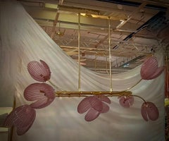 Murano Art Glass and Brass Pink Color Mid-Century Chandelier and Pendant, 2020