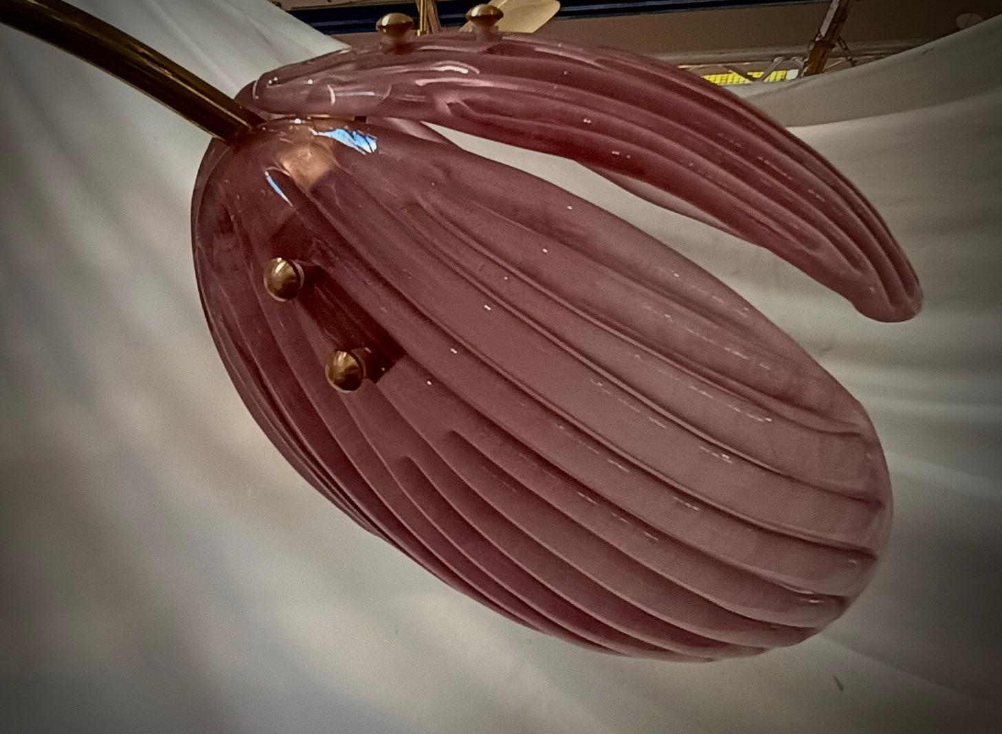 Murano Art Glass and Brass Pink Color Mid-Century Chandelier and Pendant, 2020 For Sale 1