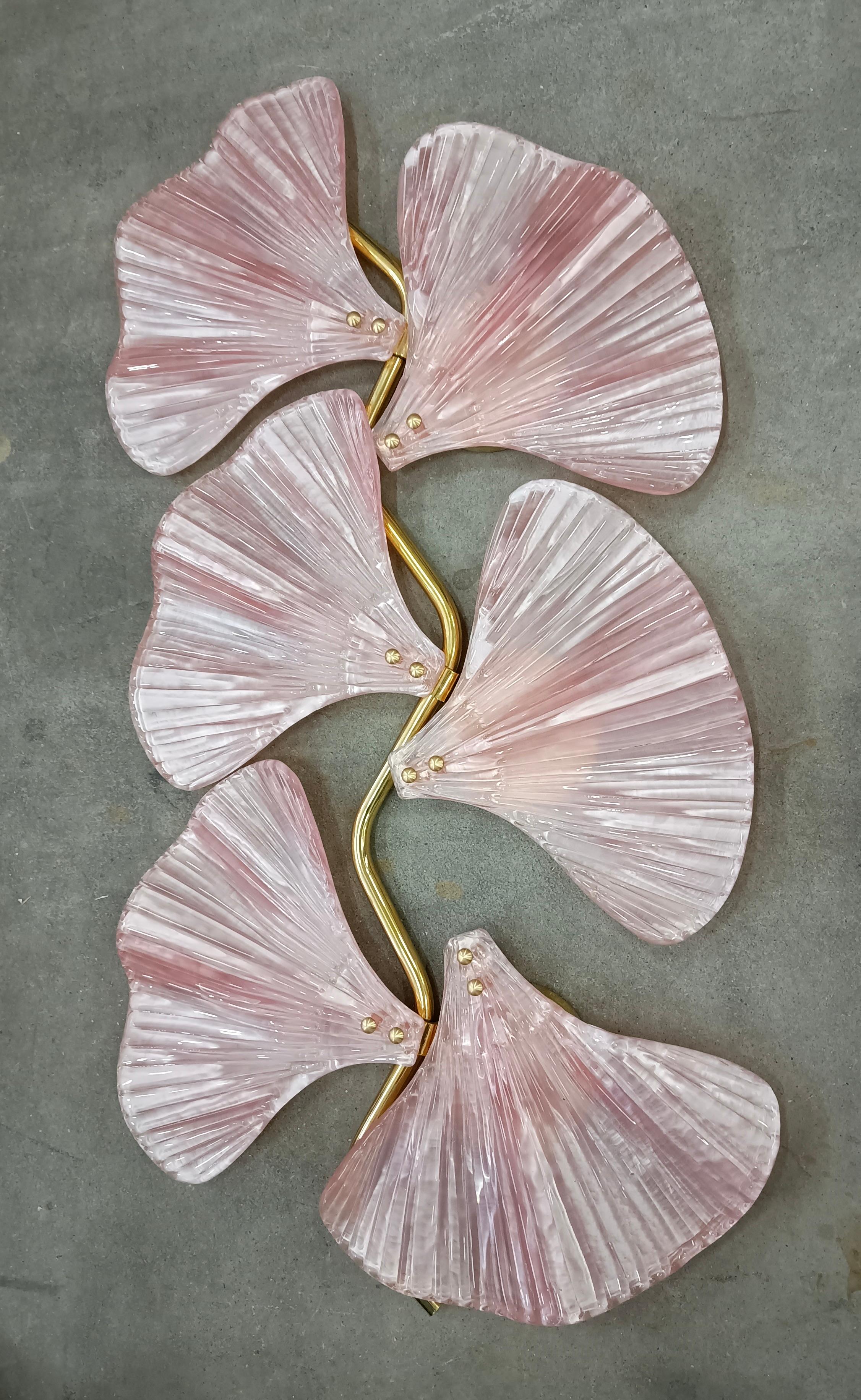 Late 20th Century Murano Art Glass and Brass Pink Color Wall Light, 1990 For Sale