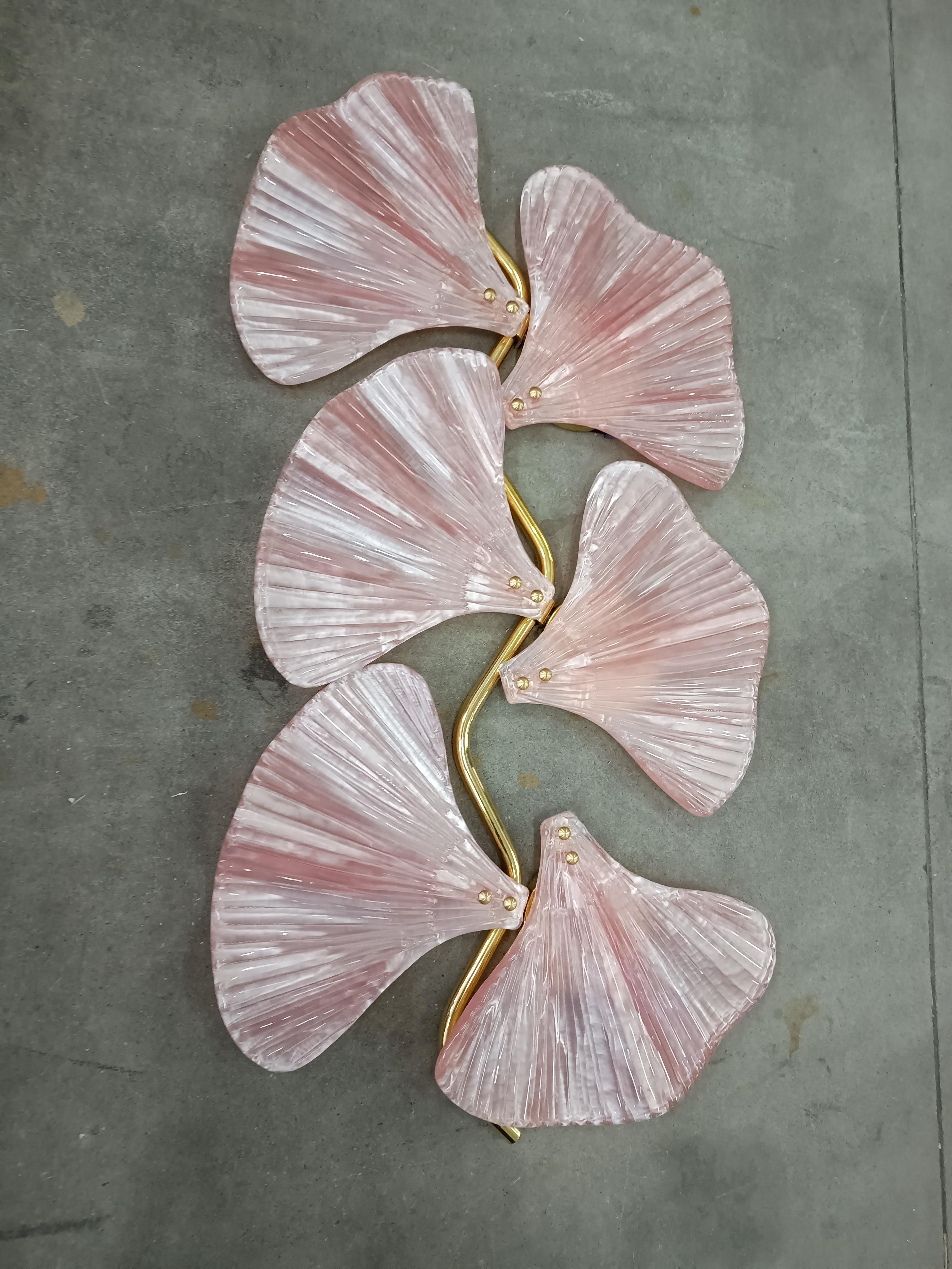 Murano Glass Murano Art Glass and Brass Pink Color Wall Light, 1990 For Sale