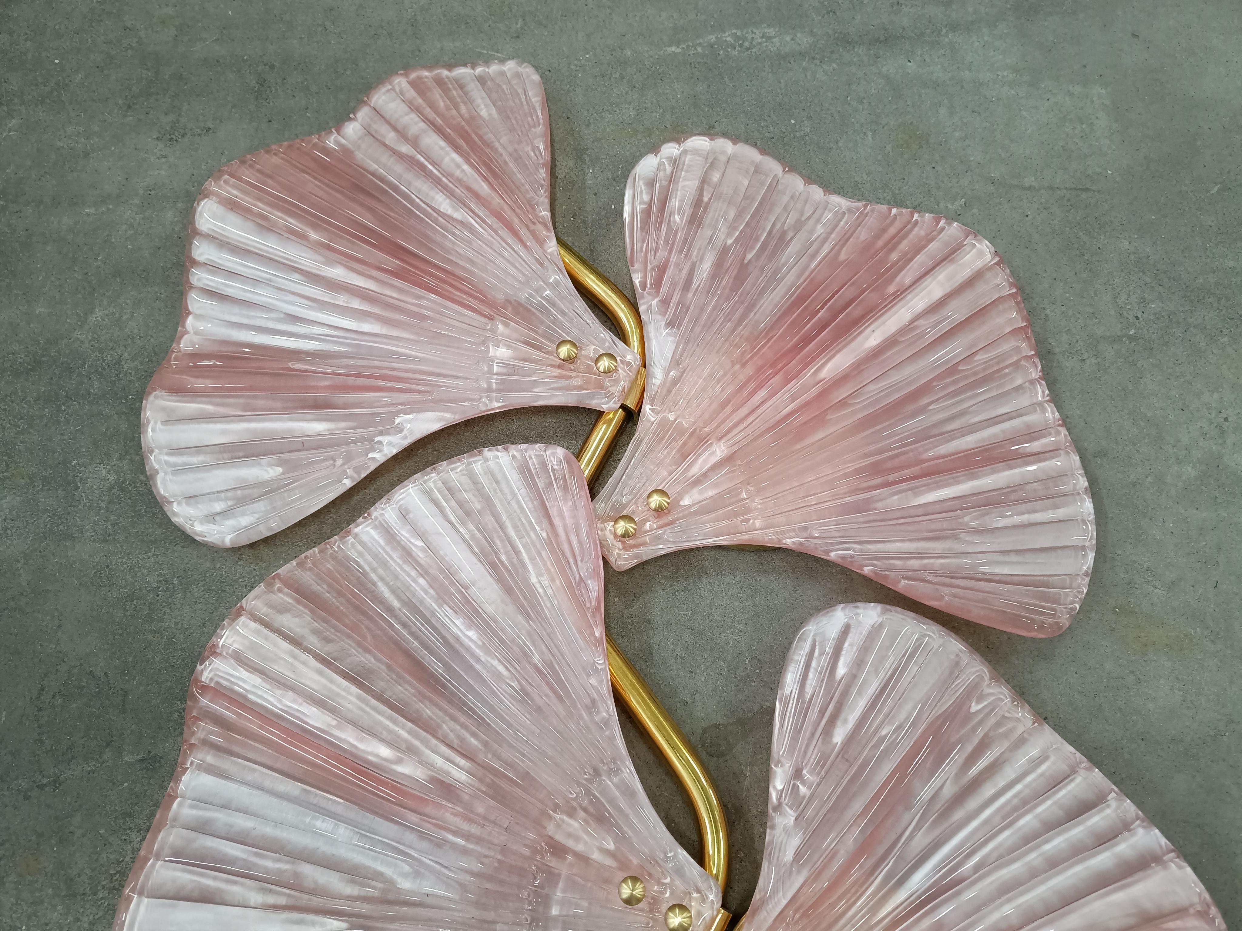 Murano Art Glass and Brass Pink Color Wall Light, 1990 For Sale 1
