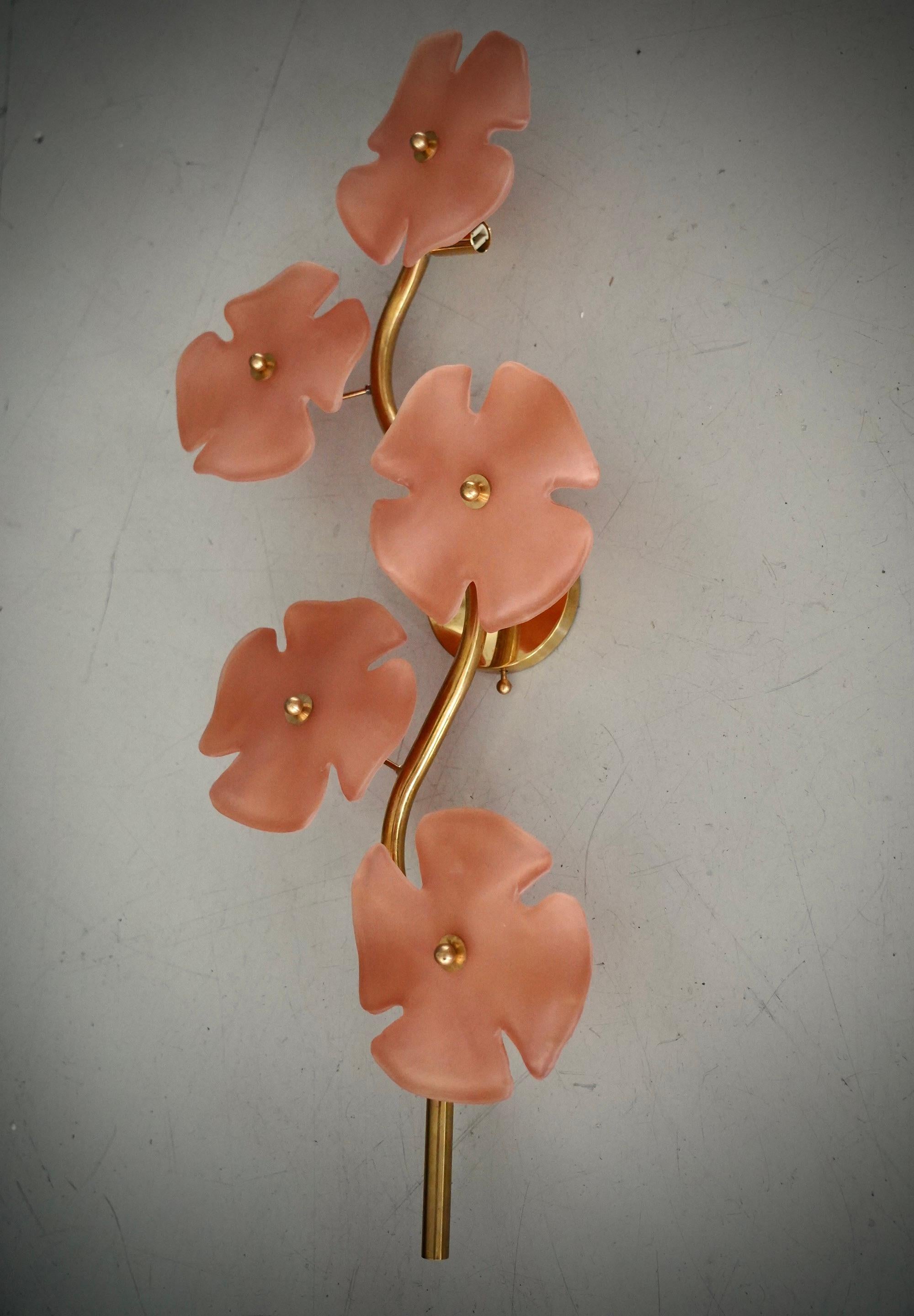 Aplique y Lámpara de Pared de Murano y Latón Color Rosa, 2000 Moderno de mediados de siglo en venta