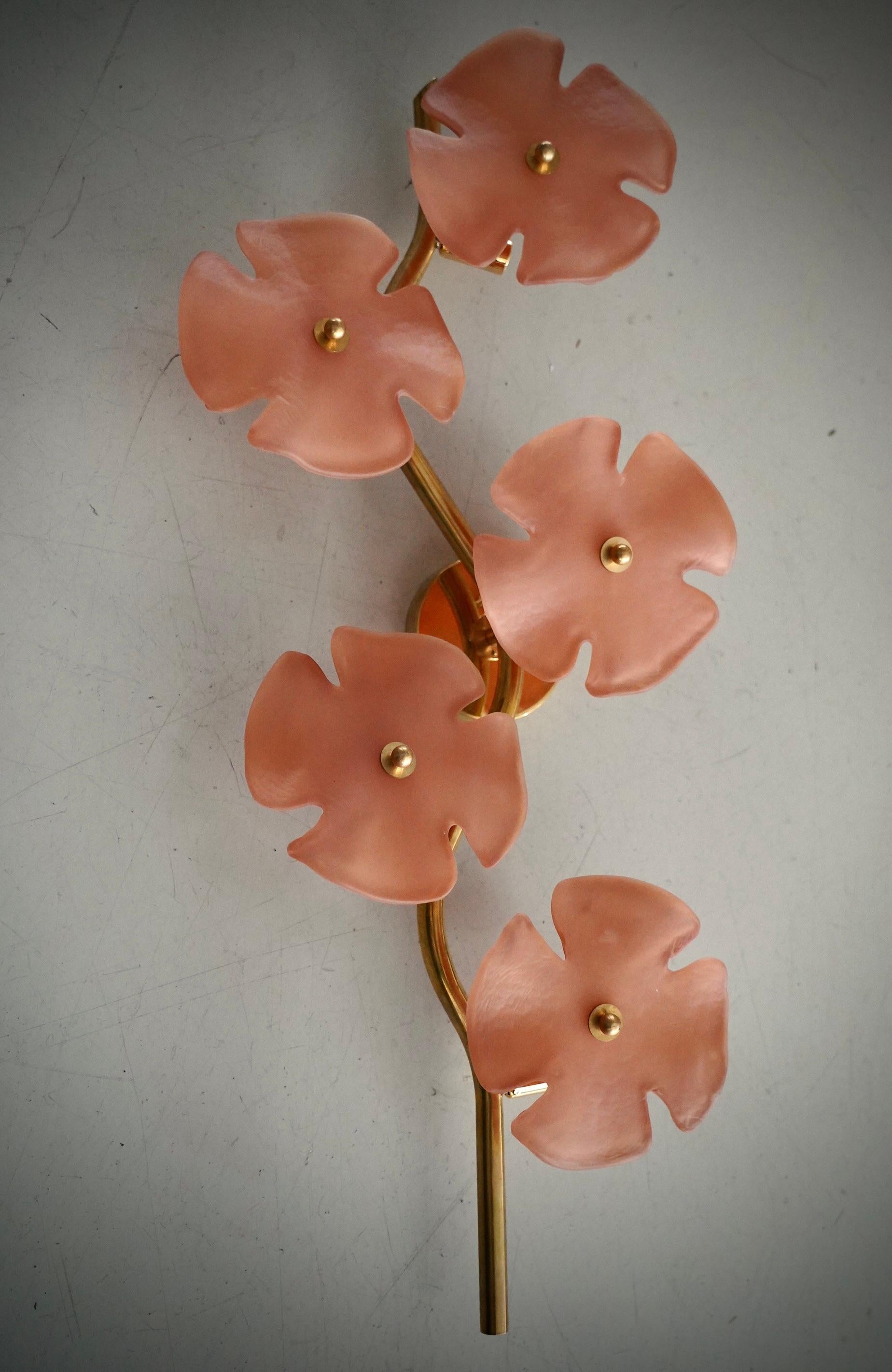 Aplique y Lámpara de Pared de Murano y Latón Color Rosa, 2000 Italiano en venta