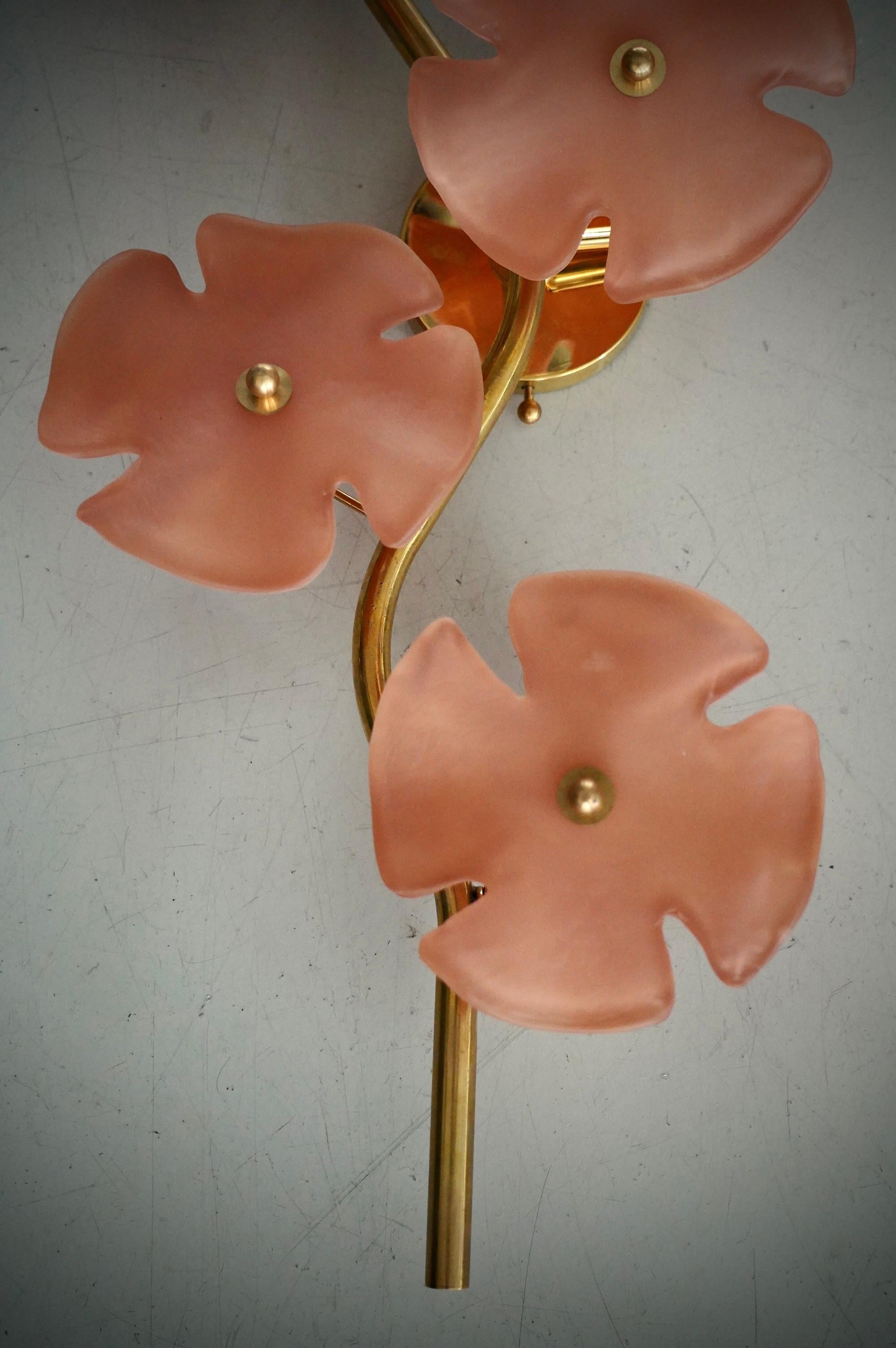 Aplique y Lámpara de Pared de Murano y Latón Color Rosa, 2000 en Bueno estado para la venta en Rome, IT