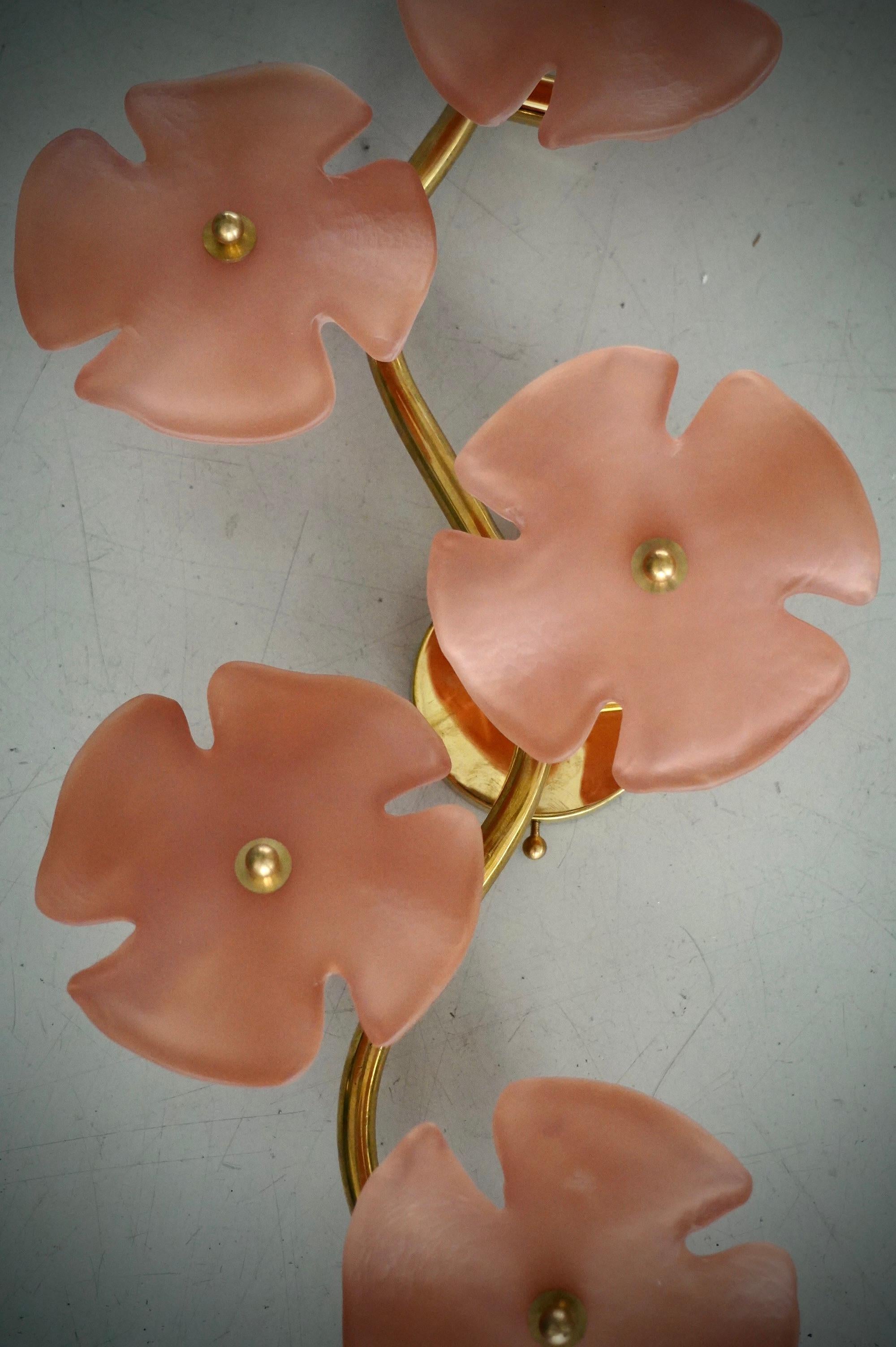 Aplique y Lámpara de Pared de Murano y Latón Color Rosa, 2000 Siglo XXI y contemporáneo en venta