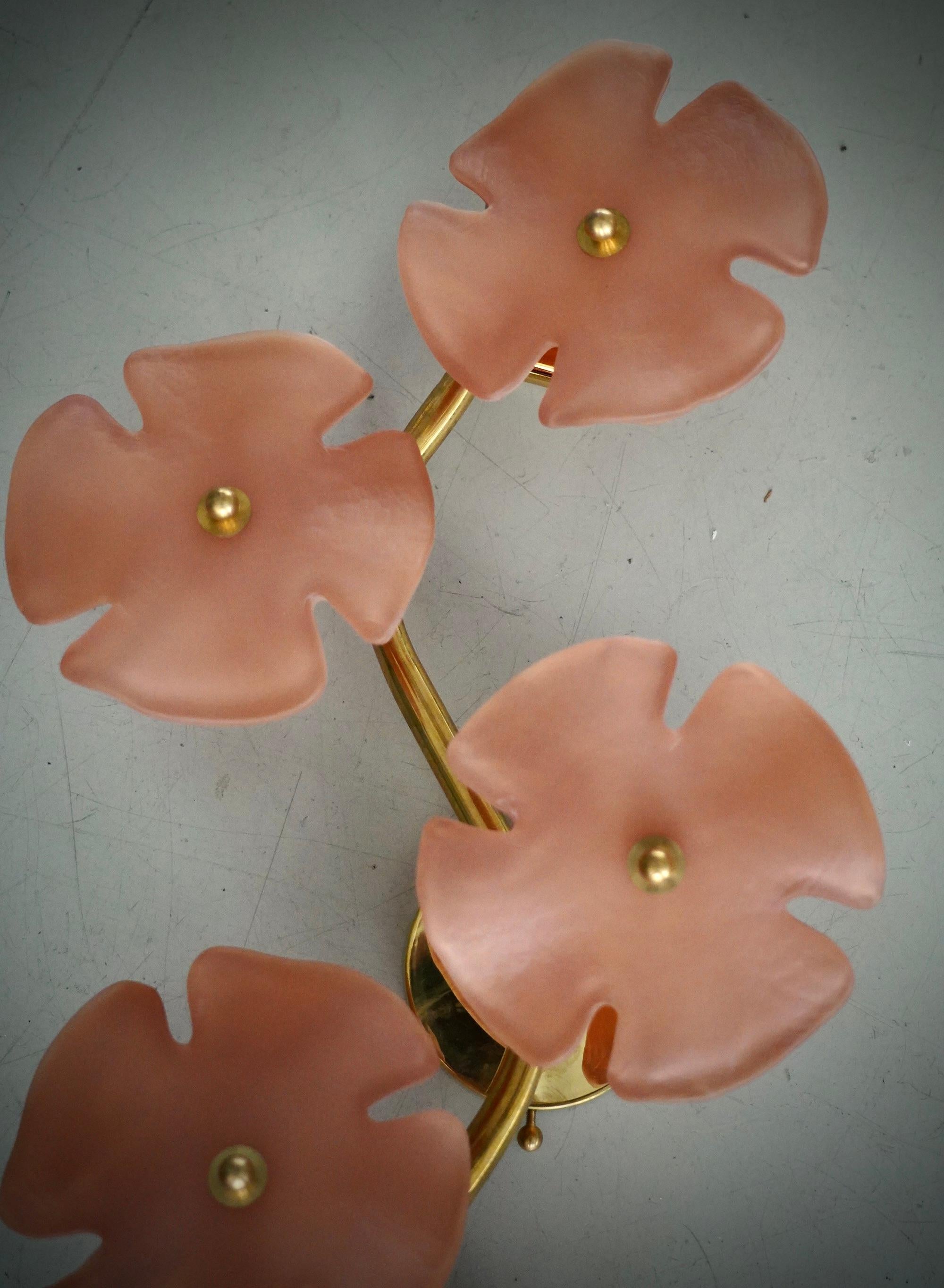 Aplique y Lámpara de Pared de Murano y Latón Color Rosa, 2000 en venta 1