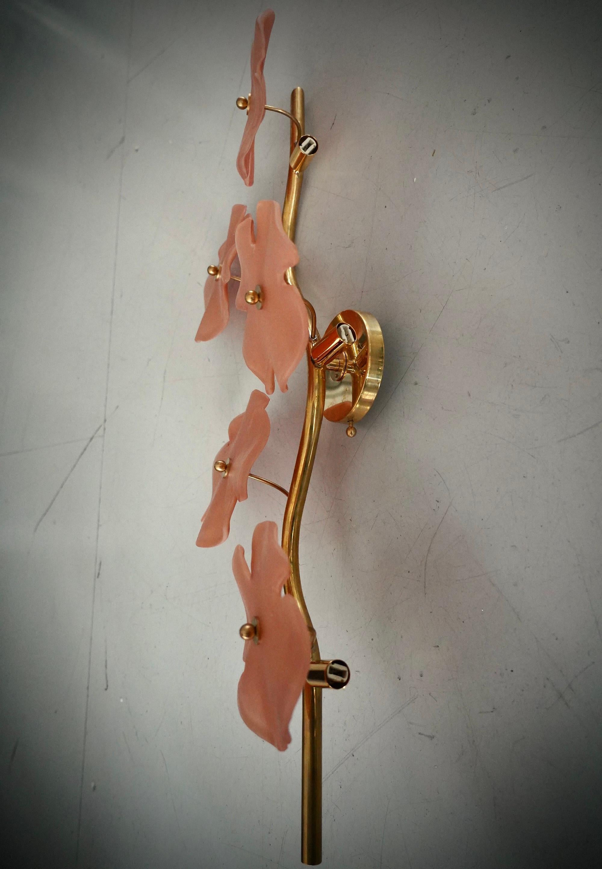 Aplique y Lámpara de Pared de Murano y Latón Color Rosa, 2000 en venta 2
