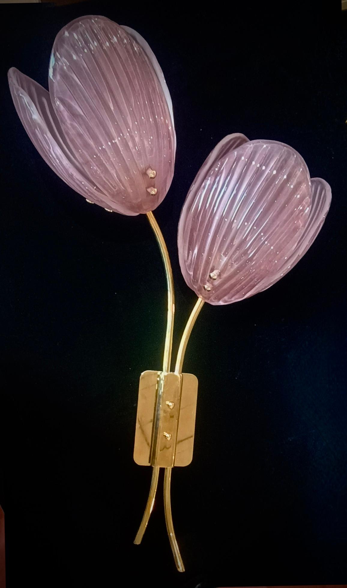 Aplique y Lámpara de Pared de Murano y Latón Color Rosa, 2020 en venta 1
