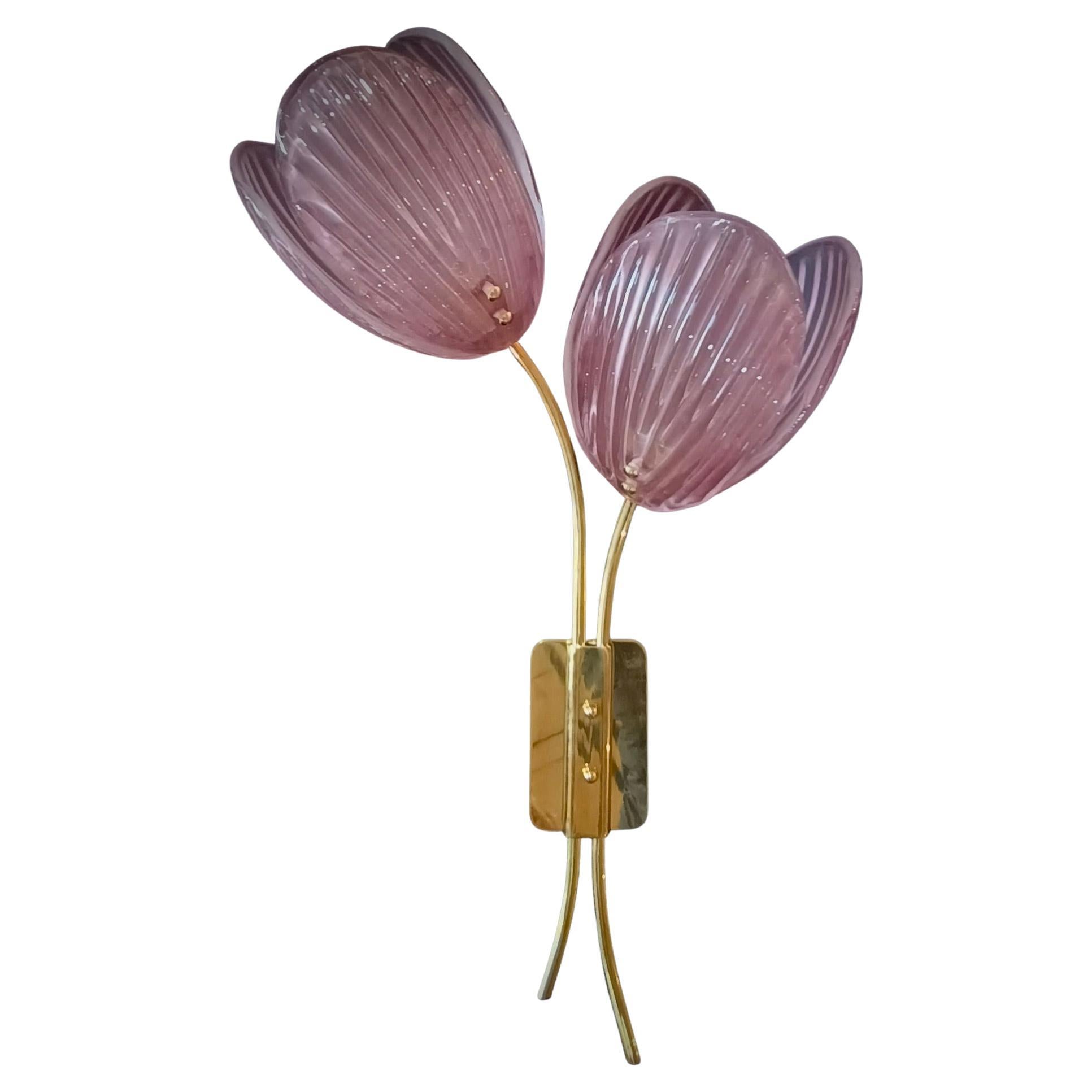 Murano Art Glass and Brass Pink Color Wall Light and Sconces, 2020