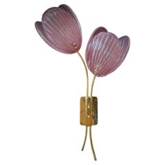 Murano Art Glass and Brass Pink Color Wall Light and Sconces, 2020